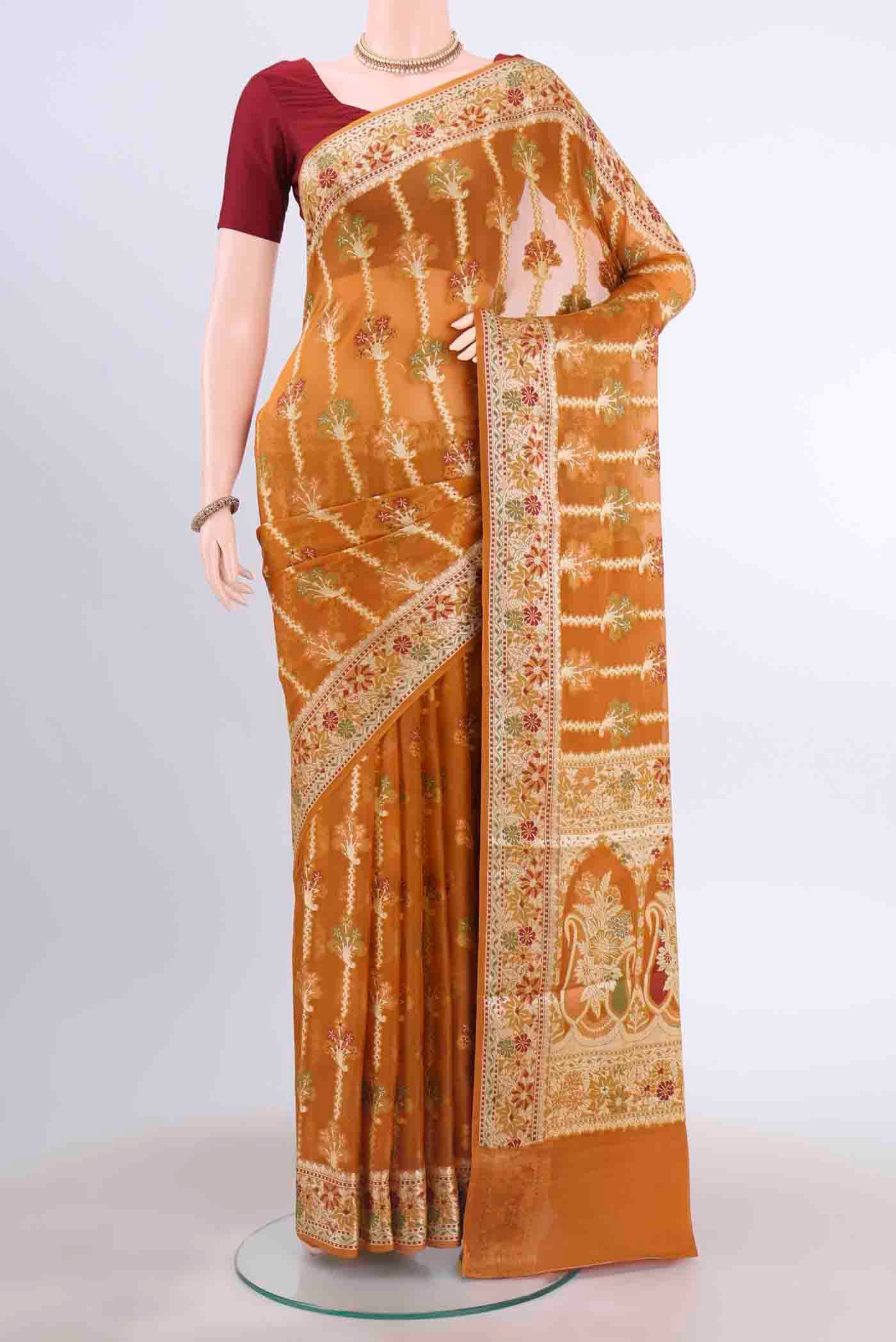 Brown Mysore Georgette Saree