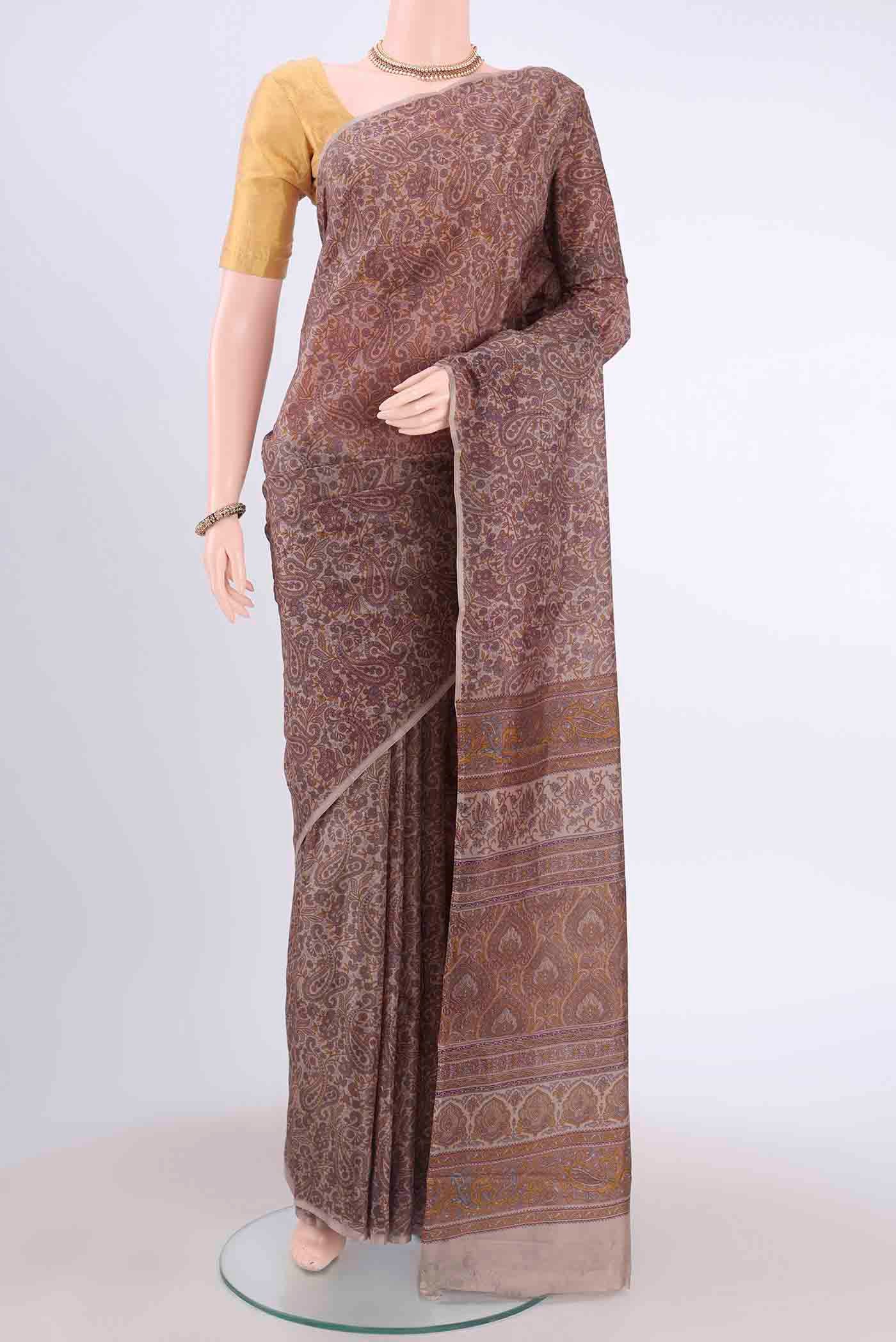 Brown Printed Silk Saree
