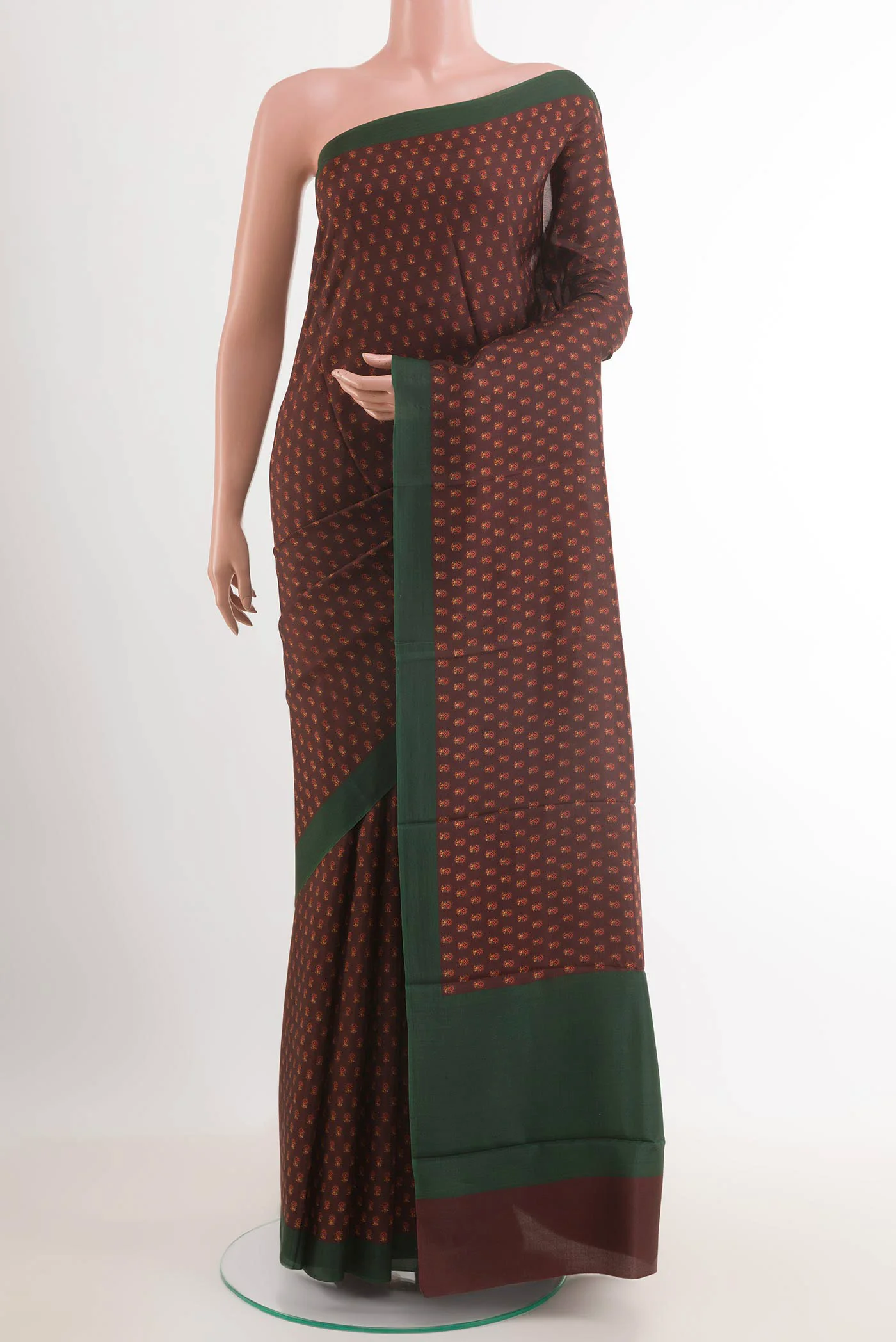 Brown Printed Silk Saree