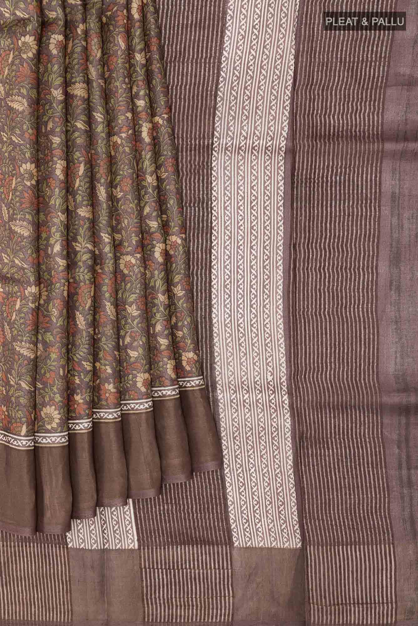 Brown Tussar Saree - Image 2