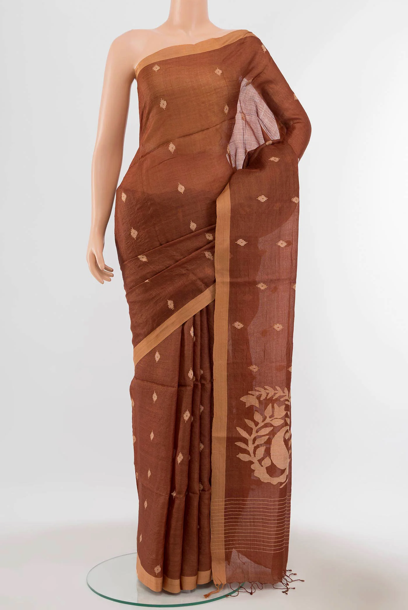Brown Tussar Silk Saree