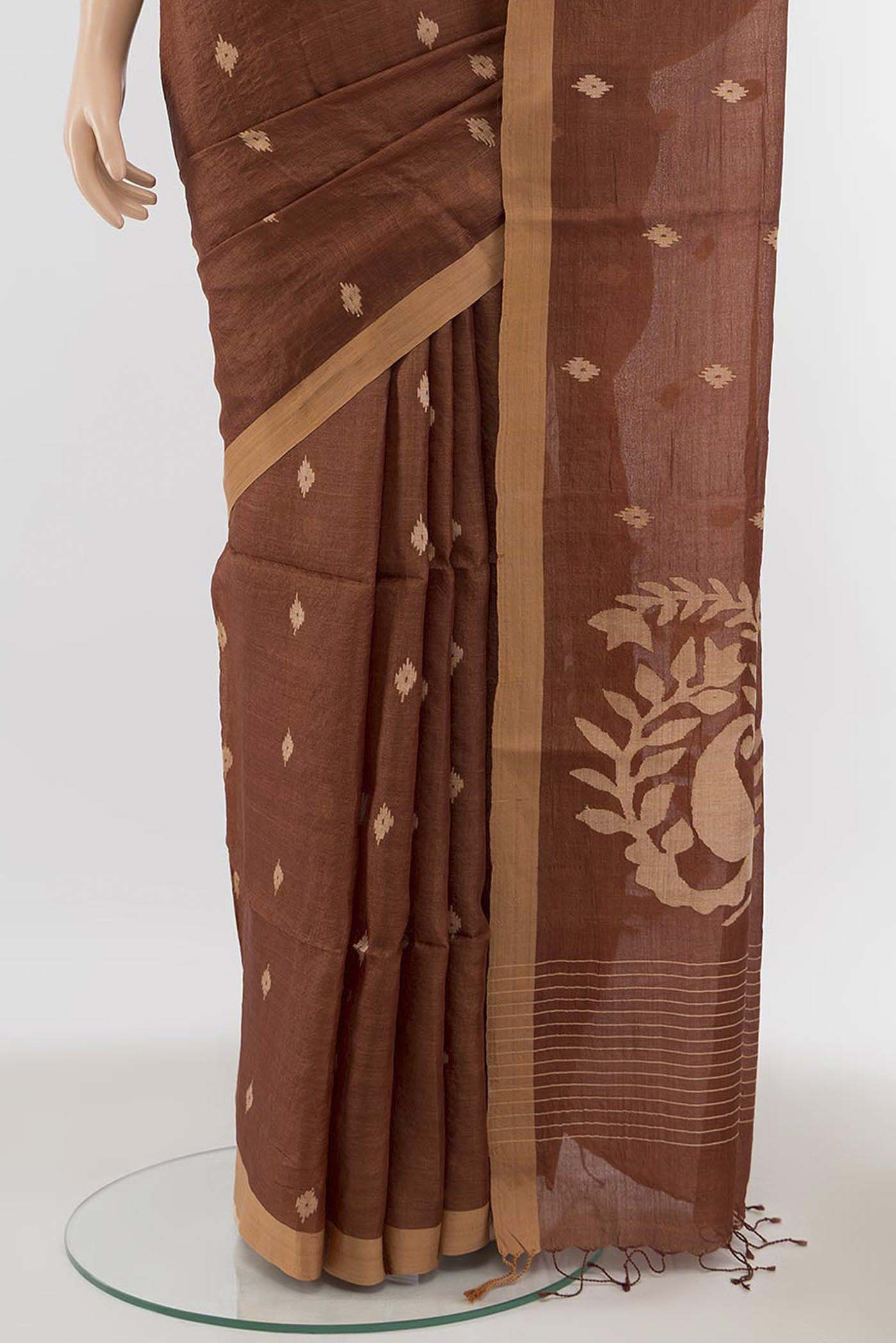 Brown Tussar Silk Saree - Image 3