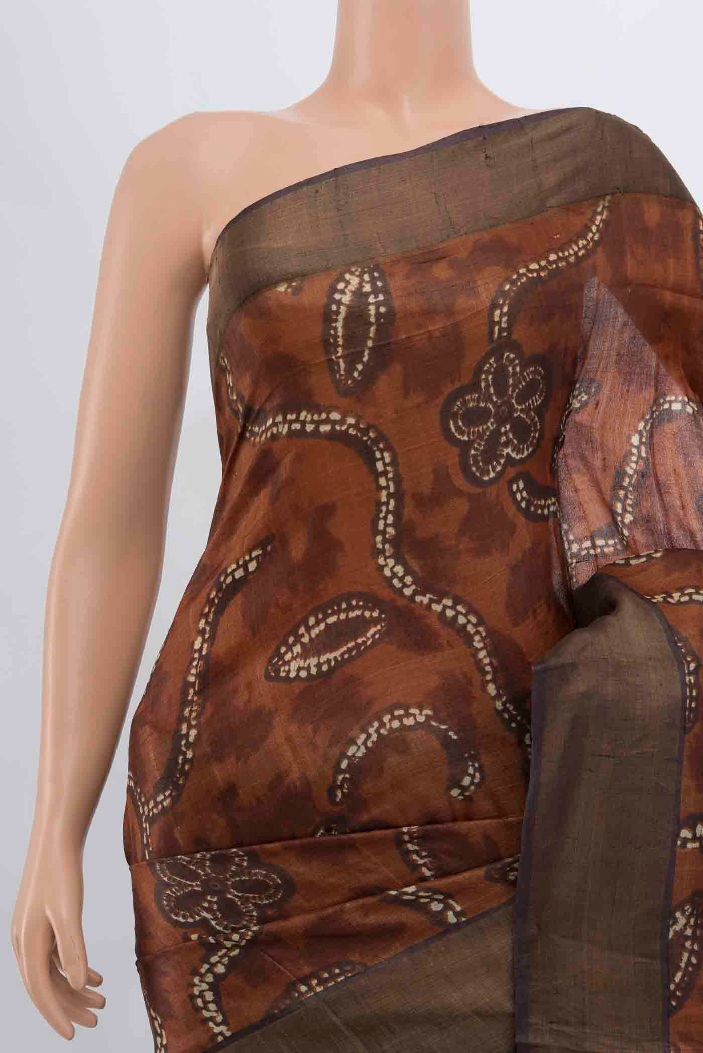 Brown Tussar Silk Saree - Image 2