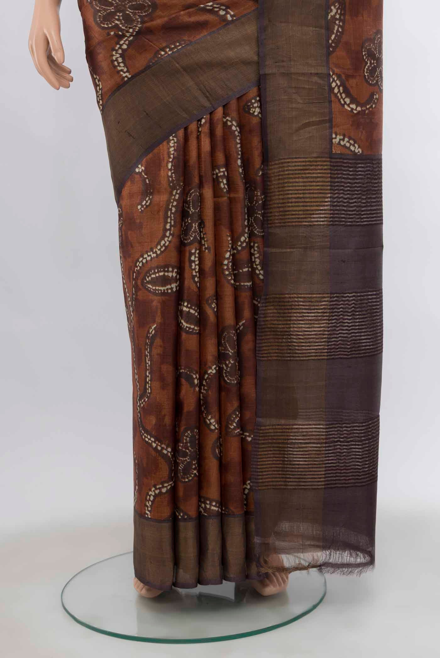Brown Tussar Silk Saree - Image 3
