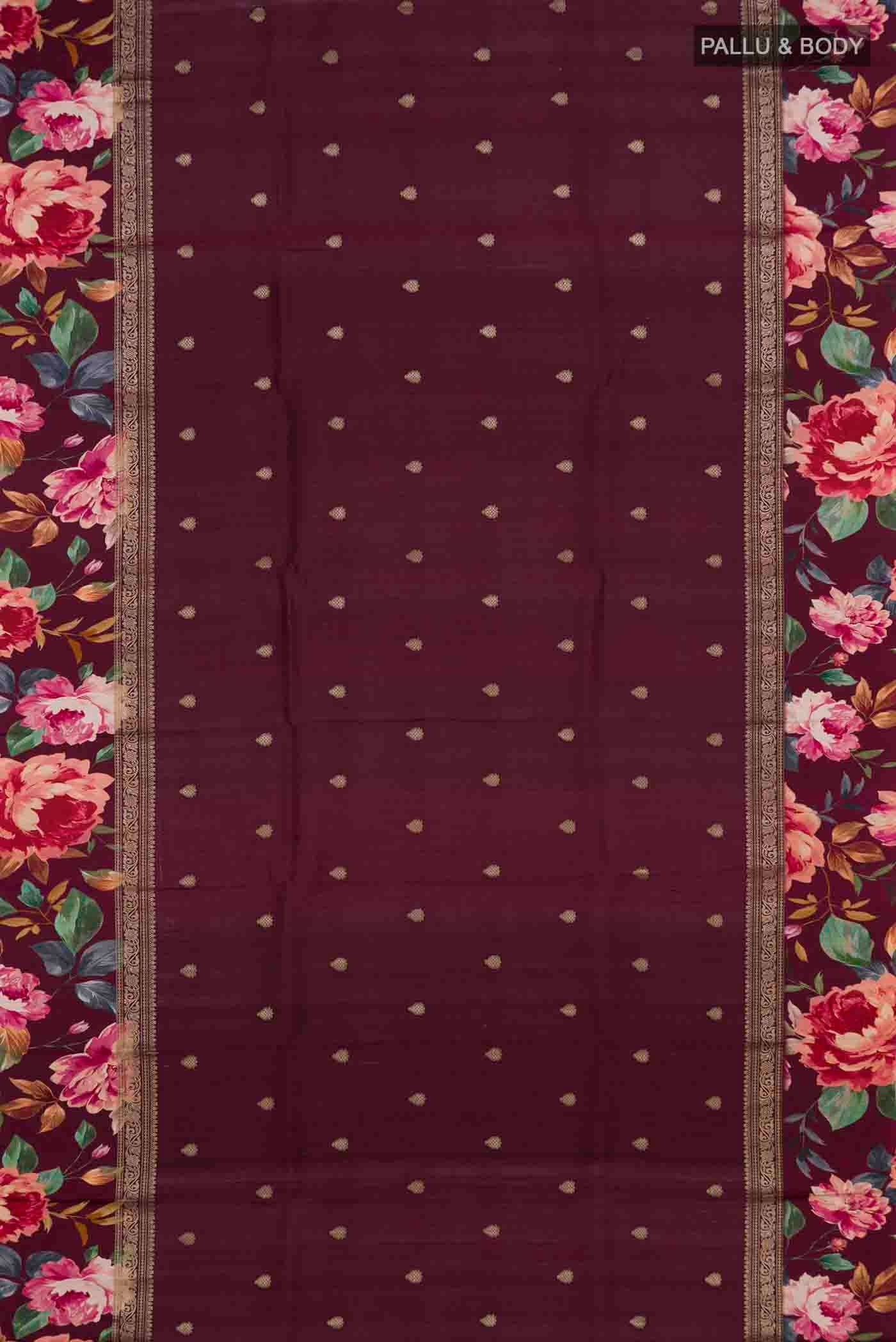 Burgundy Tussar Silk Saree - Image 5