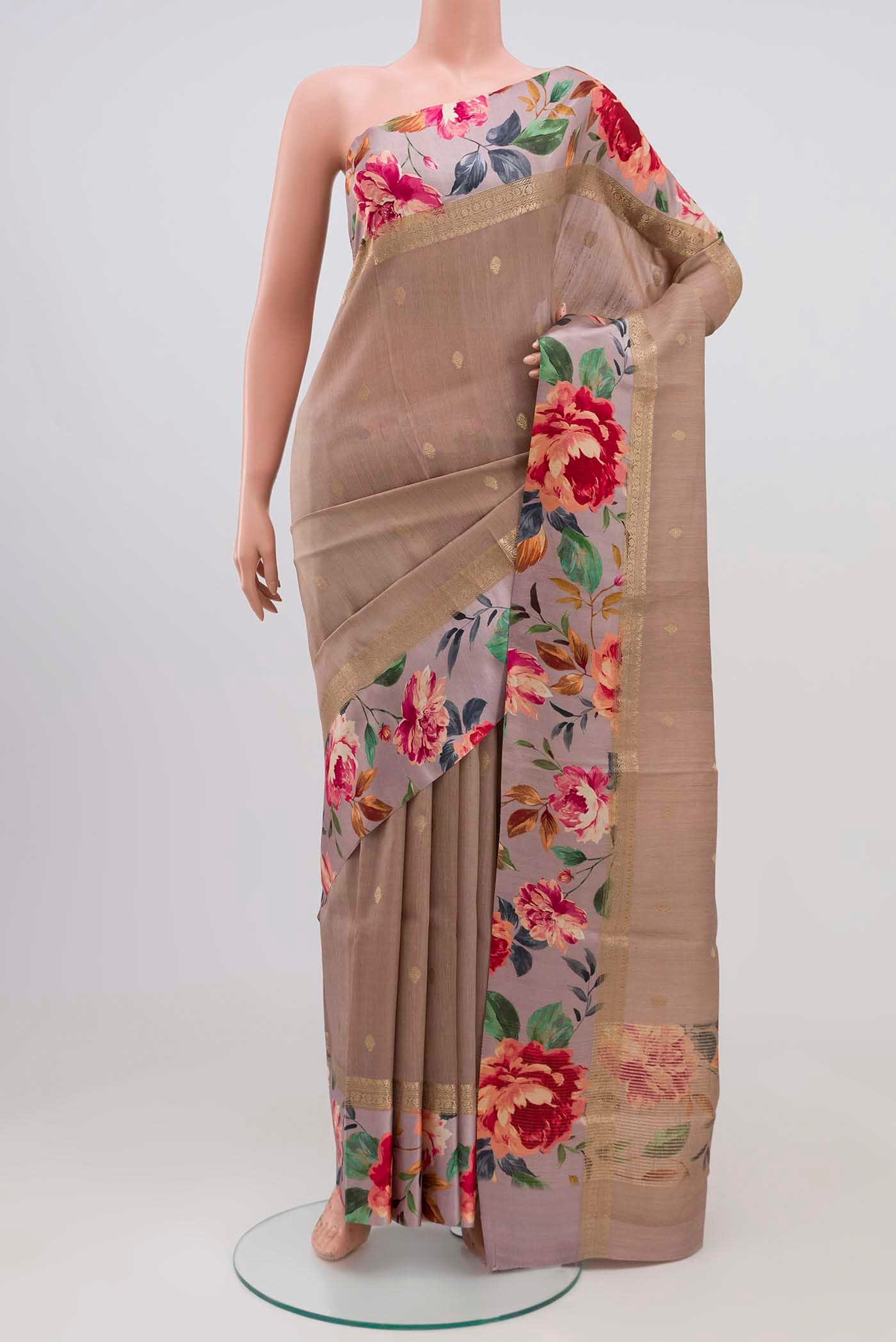 Beige Tussar Silk Saree