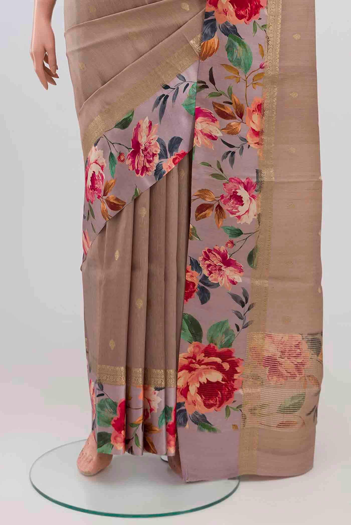 Beige Tussar Silk Saree - Image 3