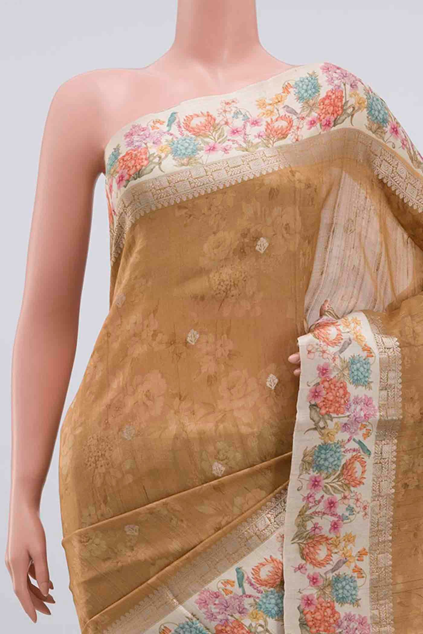 Brown Tussar Silk Saree - Image 2
