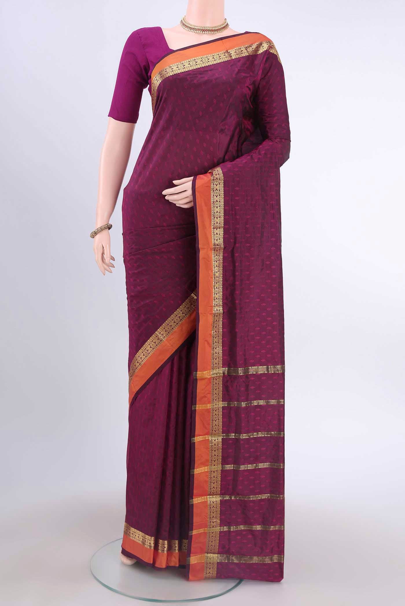Burgundy Blended Bangalore Silk Saree