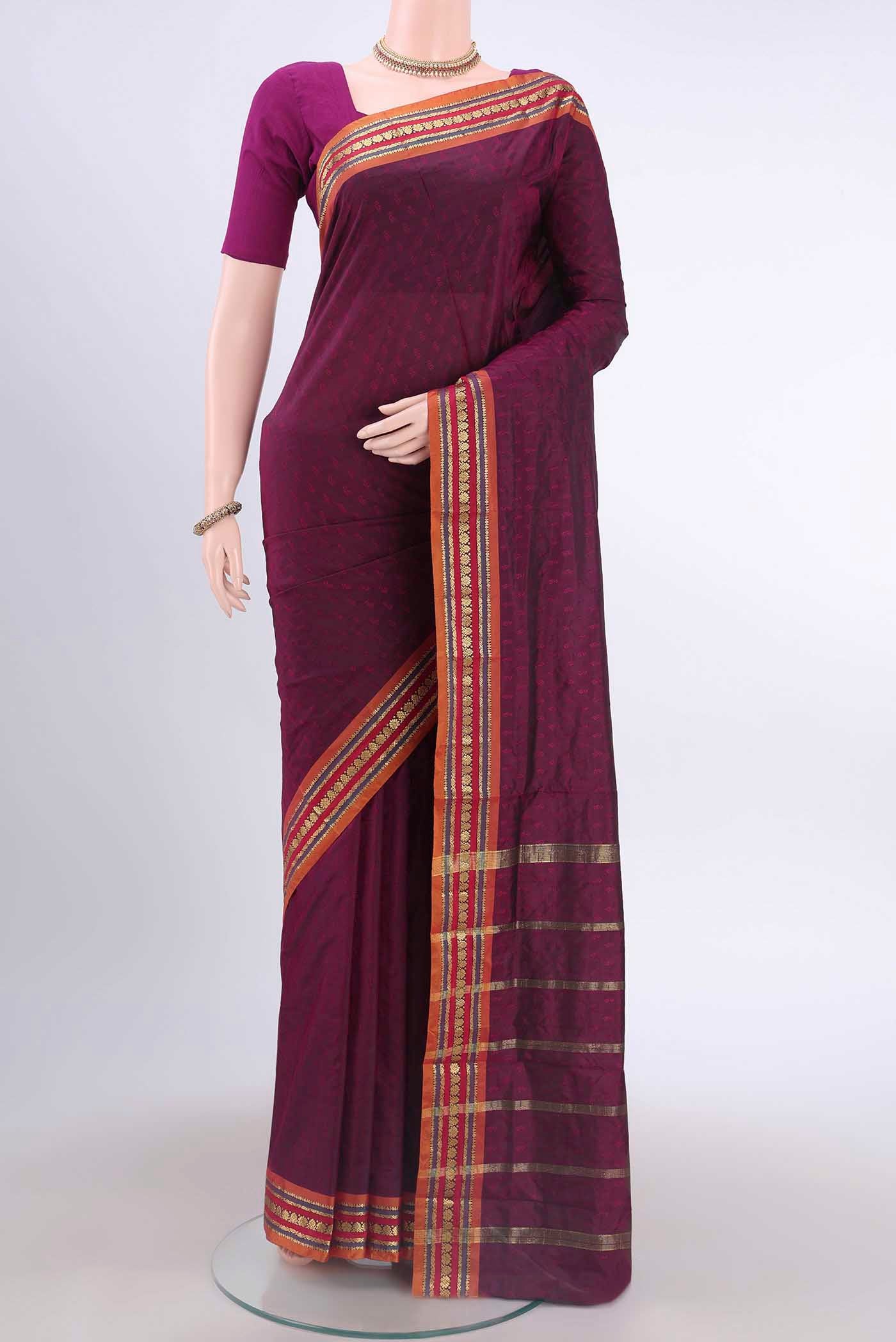 Burgundy Blended Bangalore Silk Saree