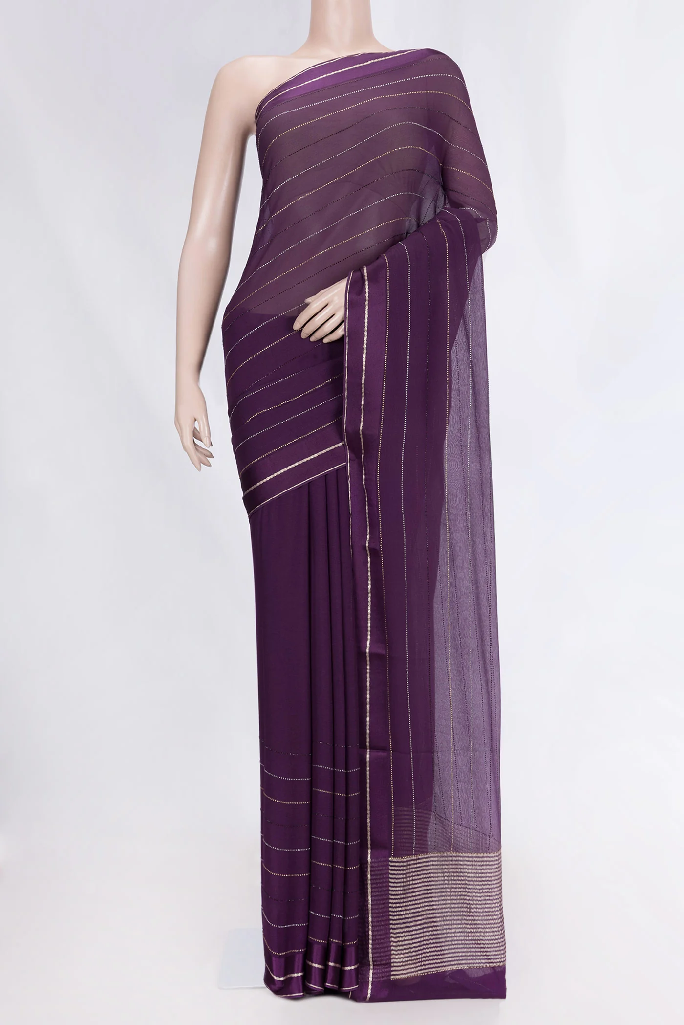 Burgundy Dual Tone Chiffon Saree - Image 2