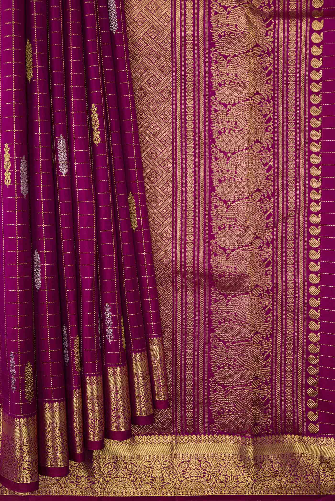 Magenta Kanchipuram Silk Saree - Image 4