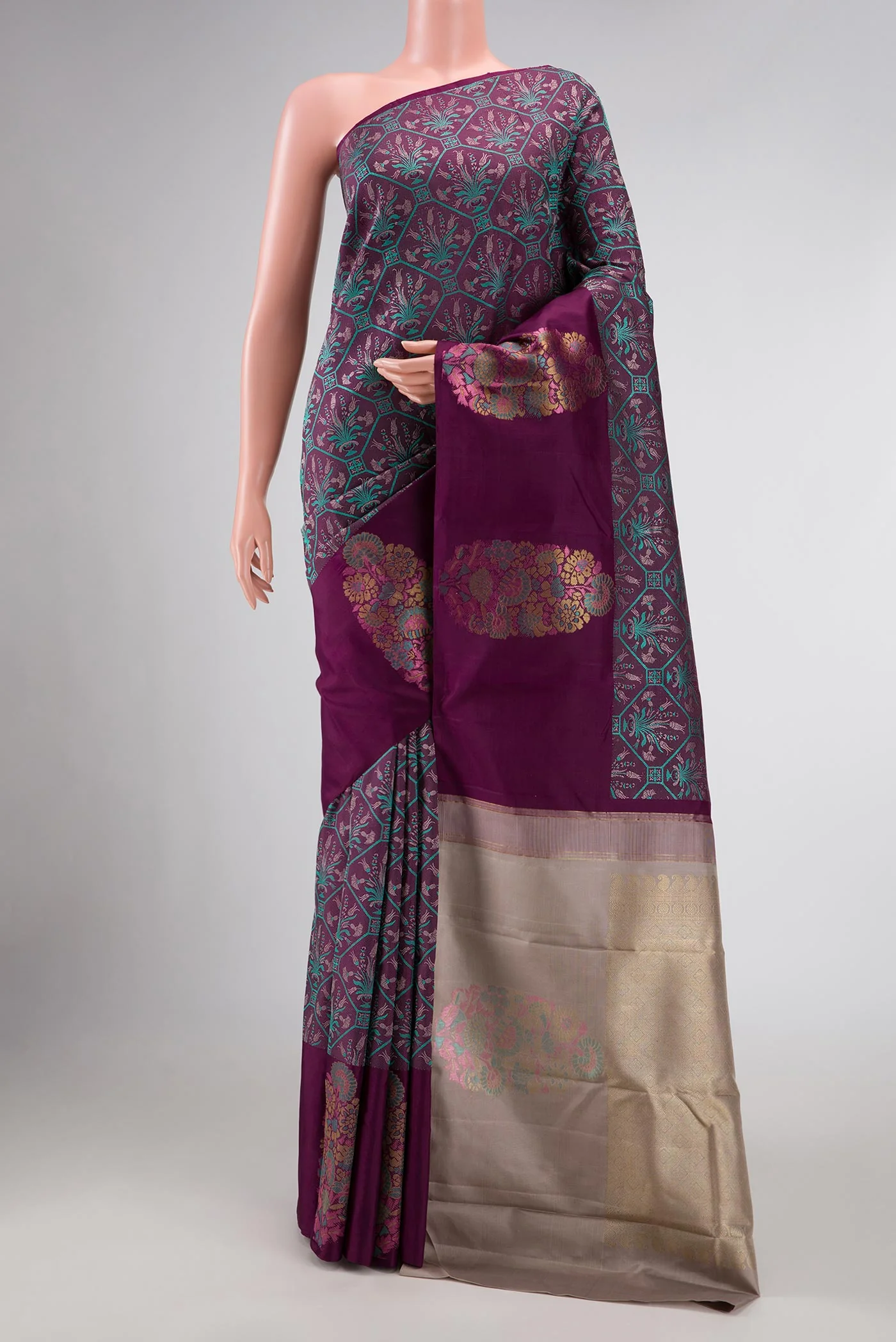 Burgundy Dual Tone Kanchipuram Silk Saree