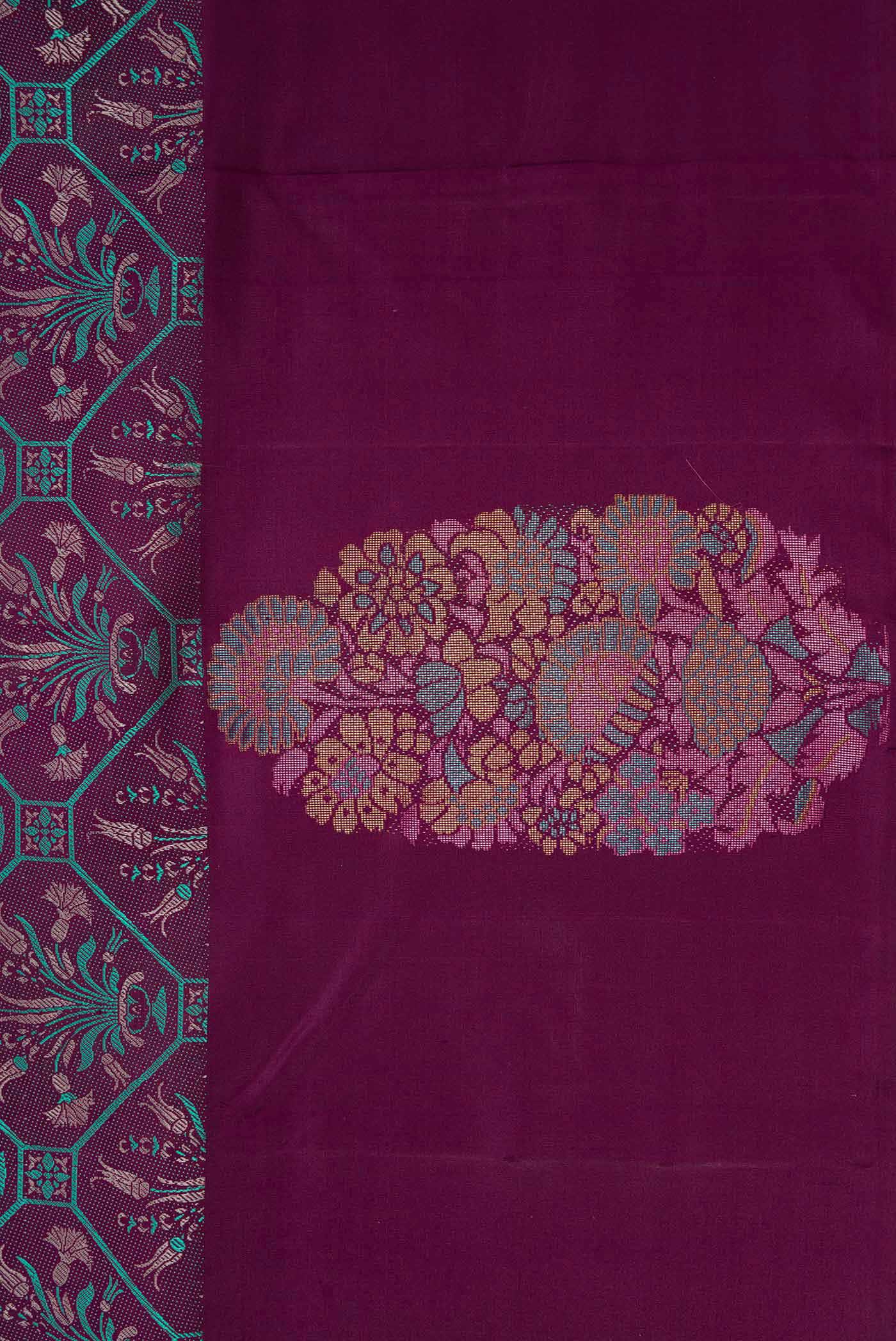 Burgundy Dual Tone Kanchipuram Silk Saree - Image 3