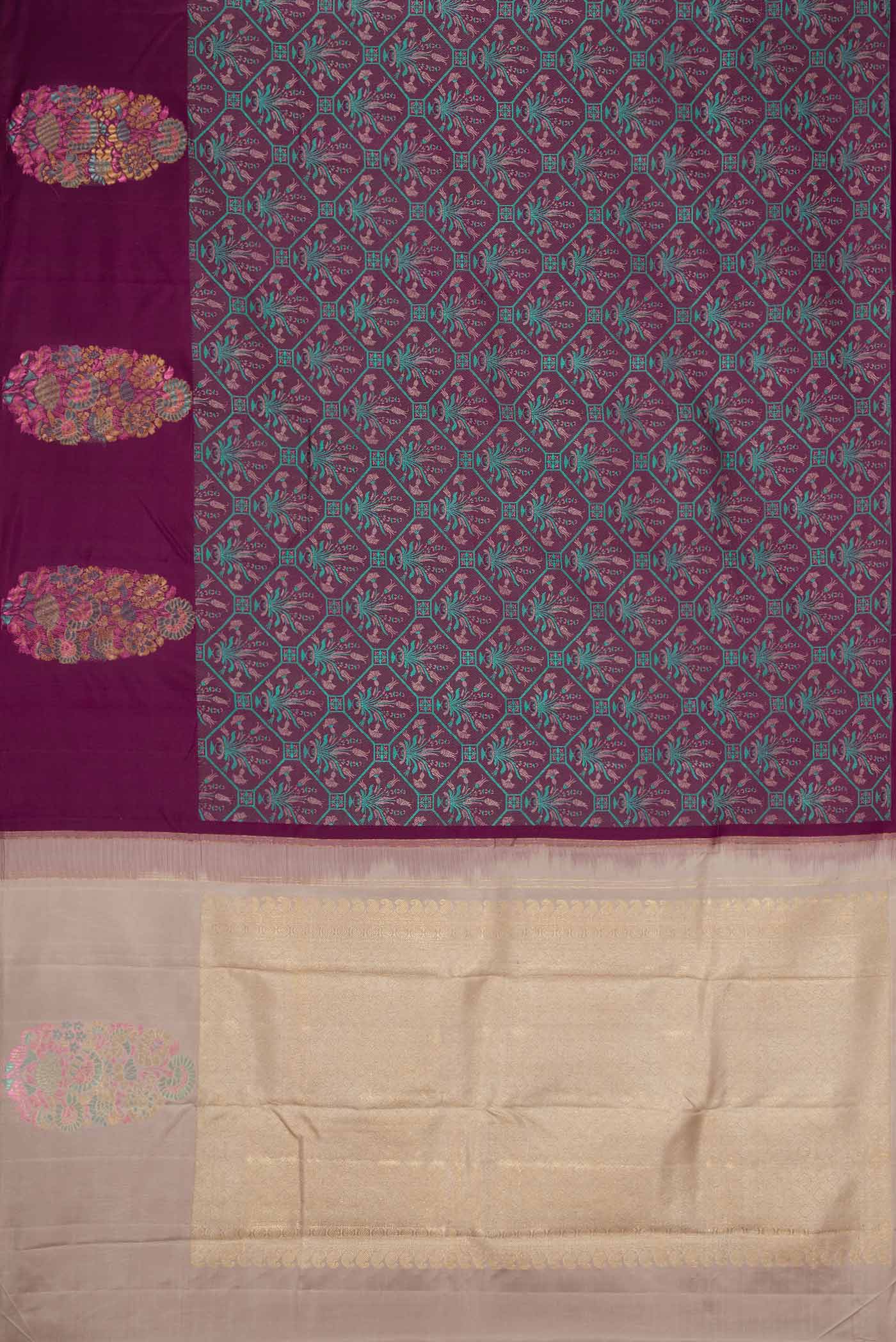 Burgundy Dual Tone Kanchipuram Silk Saree - Image 6