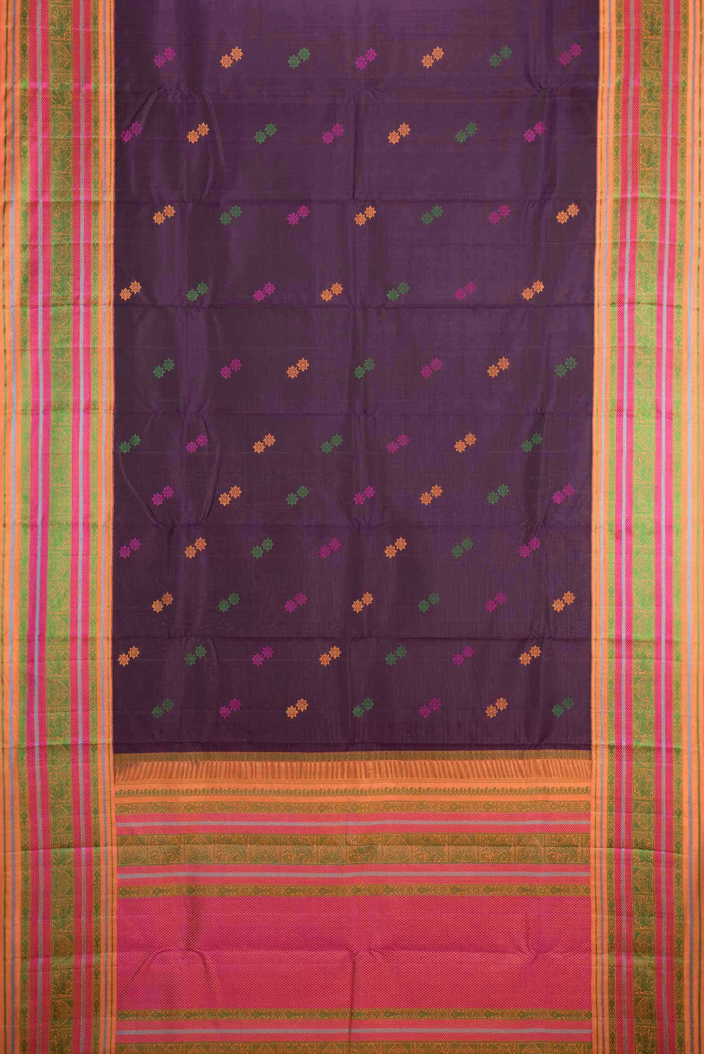 Burgundy Dual Tone Kanchipuram Silk Saree - Image 4