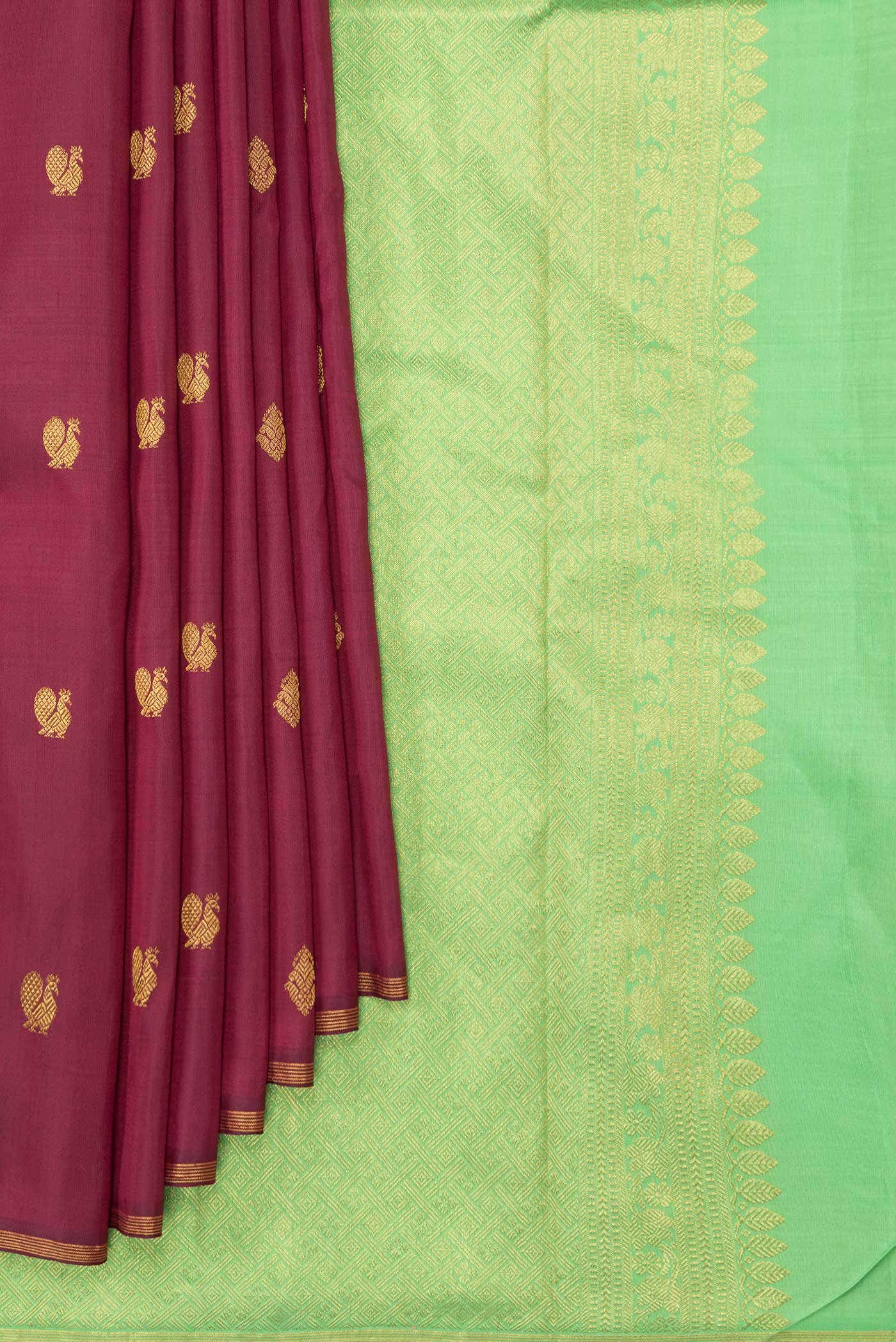 Pure Silk Pure Zari Burgundy Dual Tone Kanchipuram Saree - Image 2