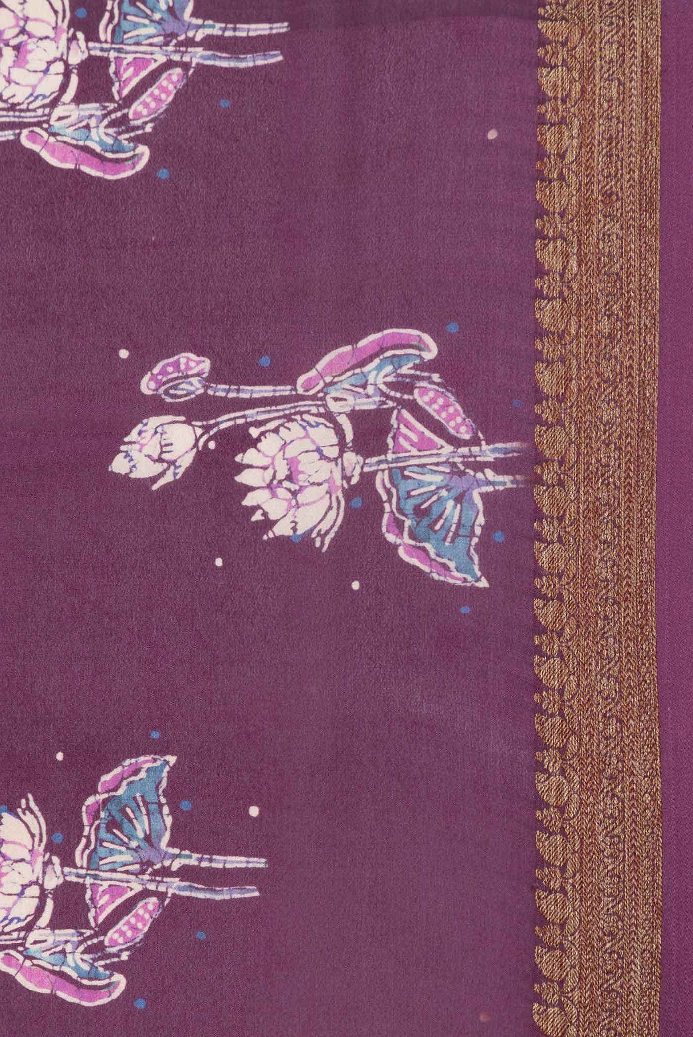 Burgundy Dual Tone Mysore Crepe Saree - Image 3
