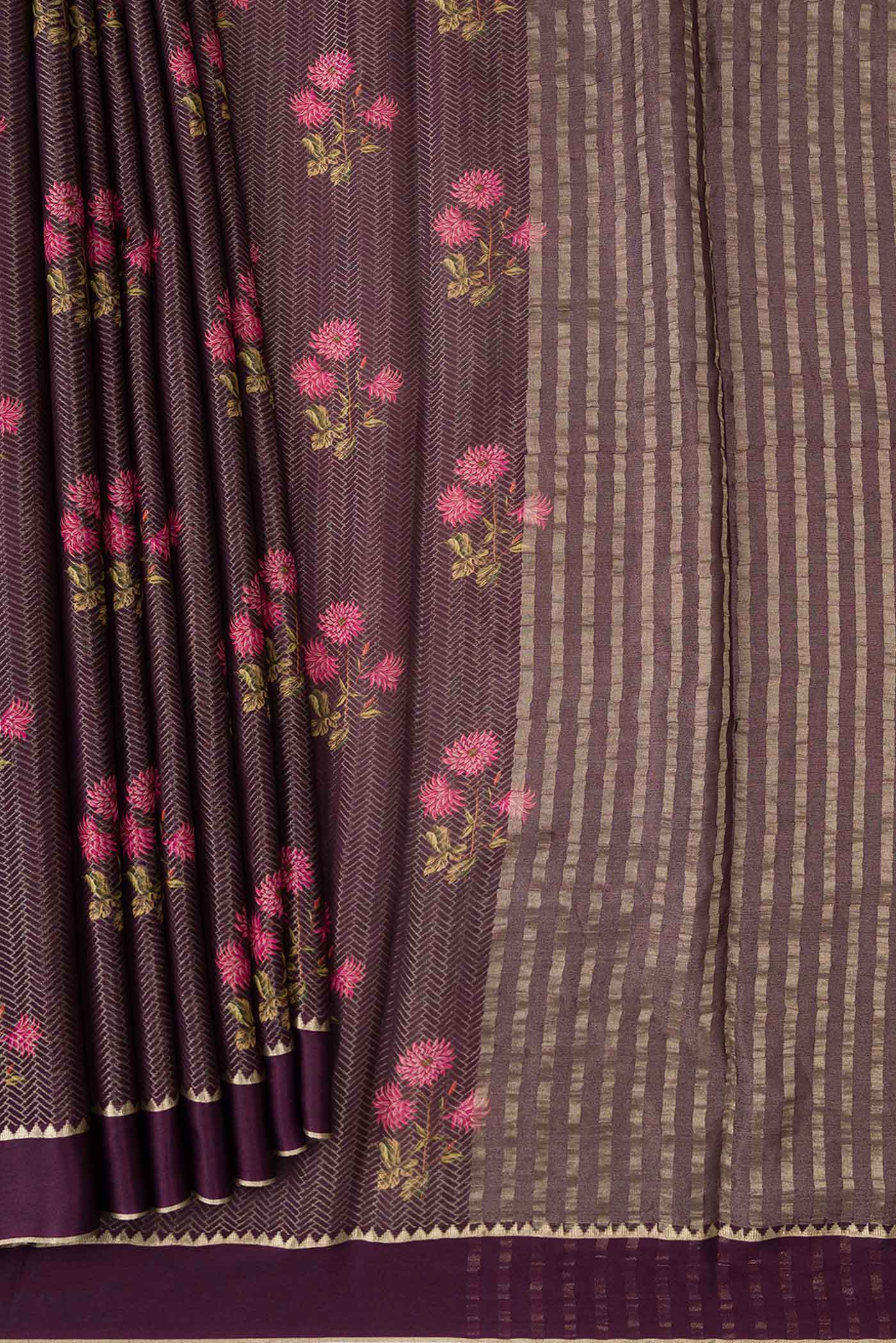 Burgundy Dual Tone Mysore Georgette Saree - Image 4