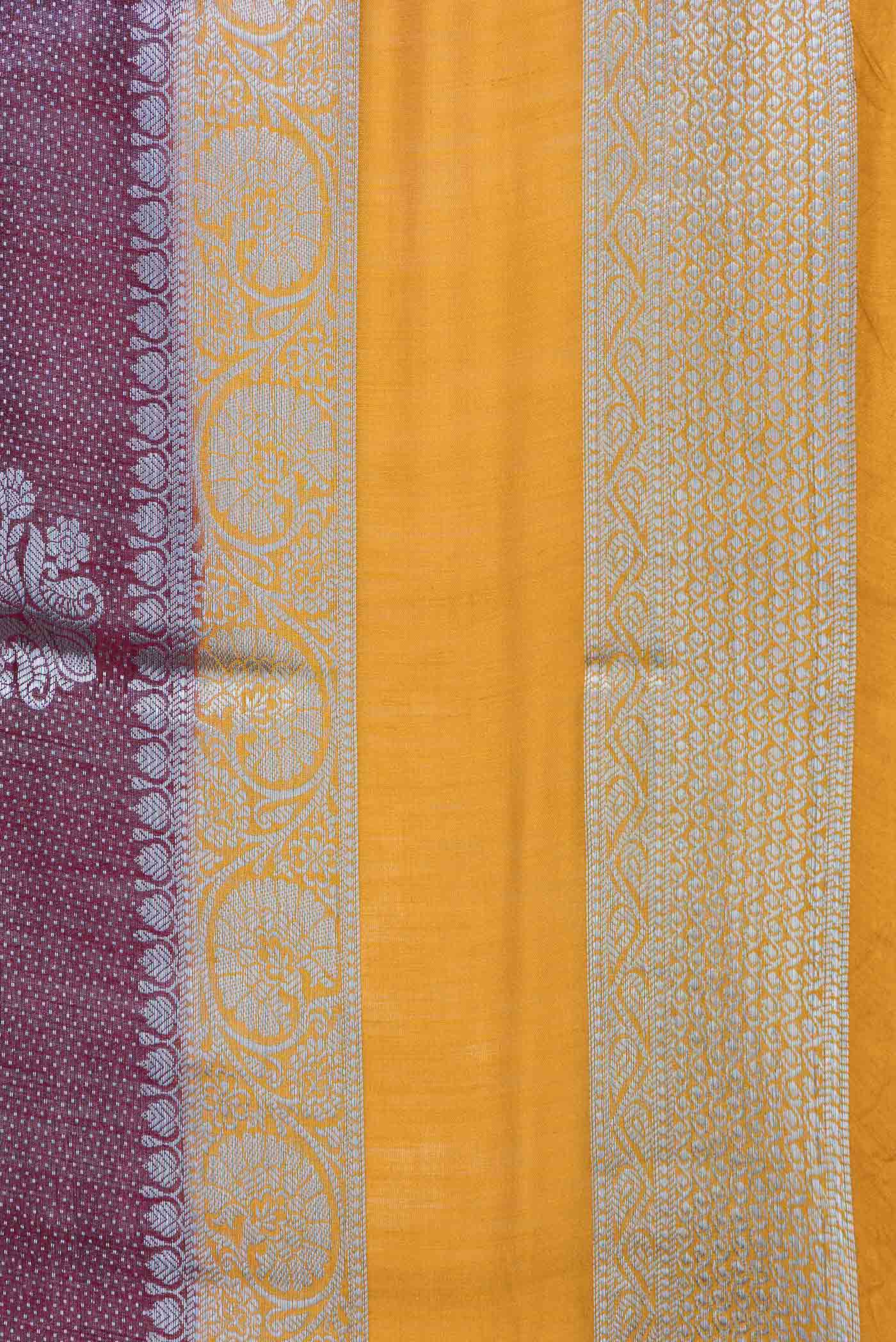 Burgundy Banarasi Raw Silk Saree - Image 3