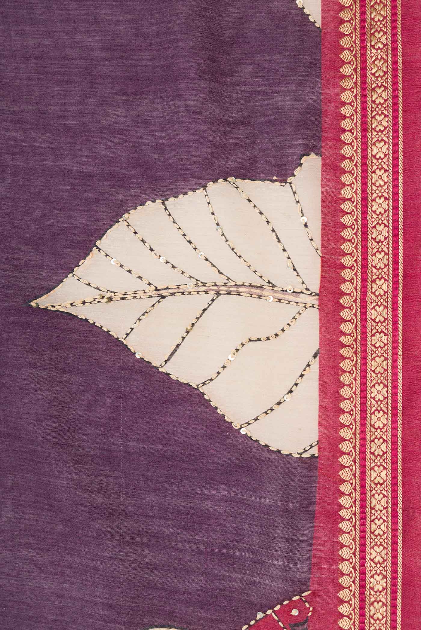 Burgundy Dual Tone Tussar Silk Saree - Image 3