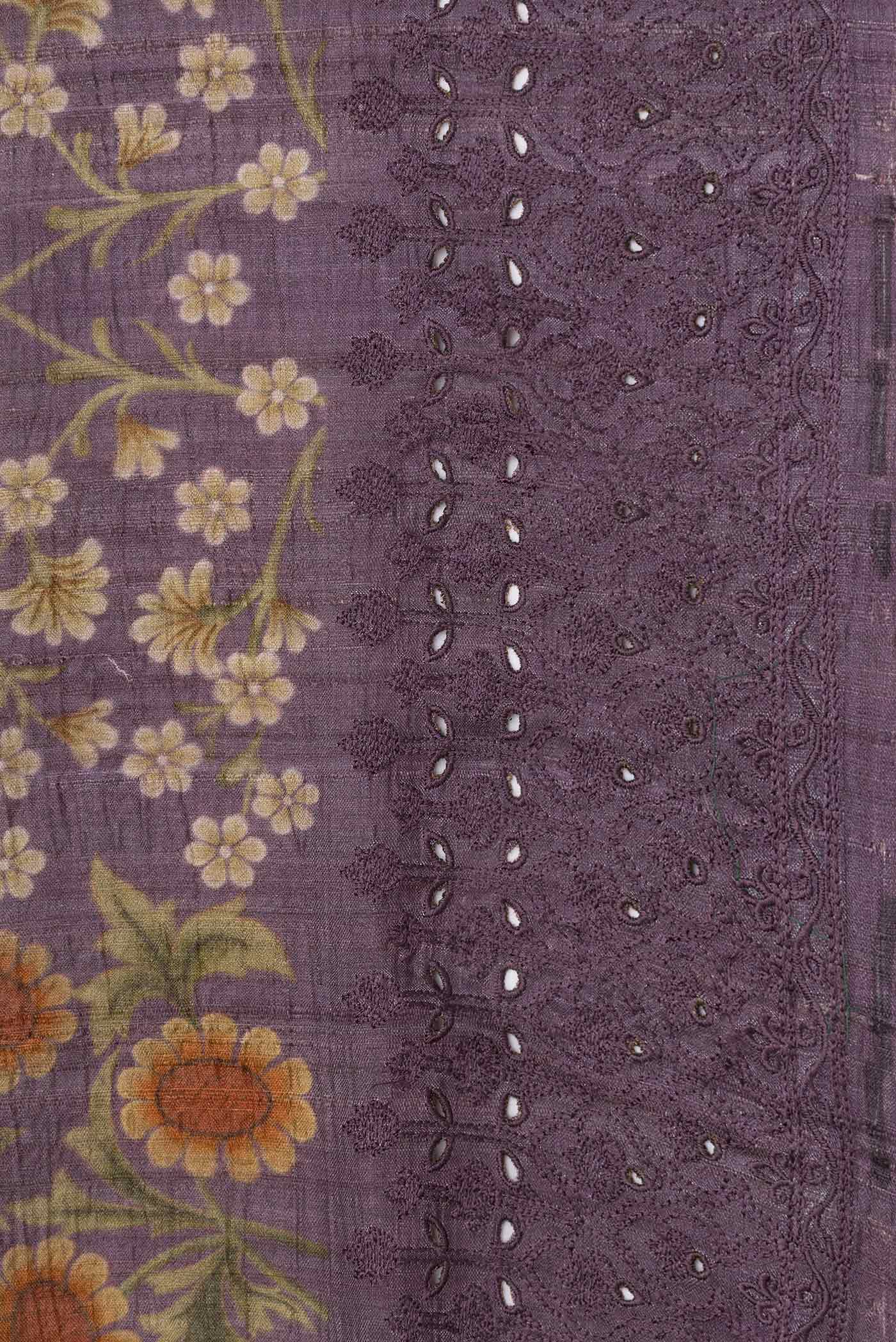 Lilac Tussar Silk Saree - Image 3