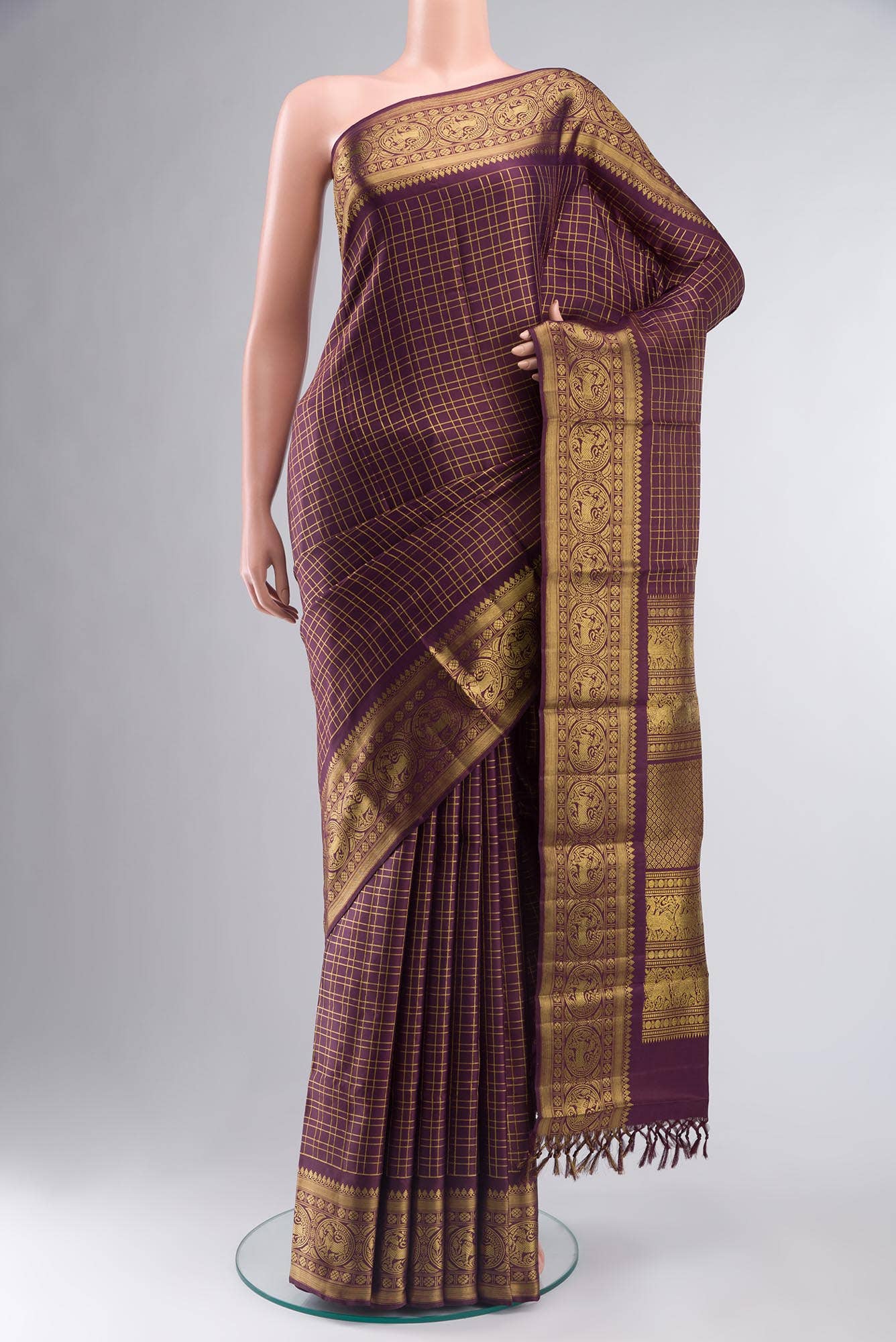 Pure Silk Pure Zari Burgundy Kanjivaram Saree