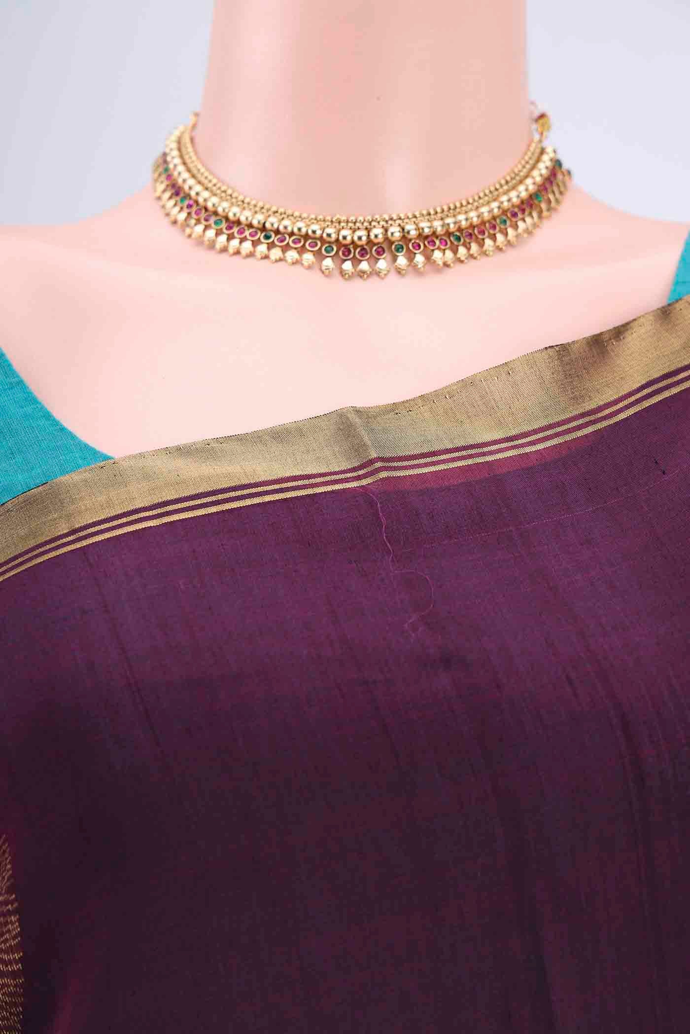 Burgundy Silk Cotton Saree - Image 2