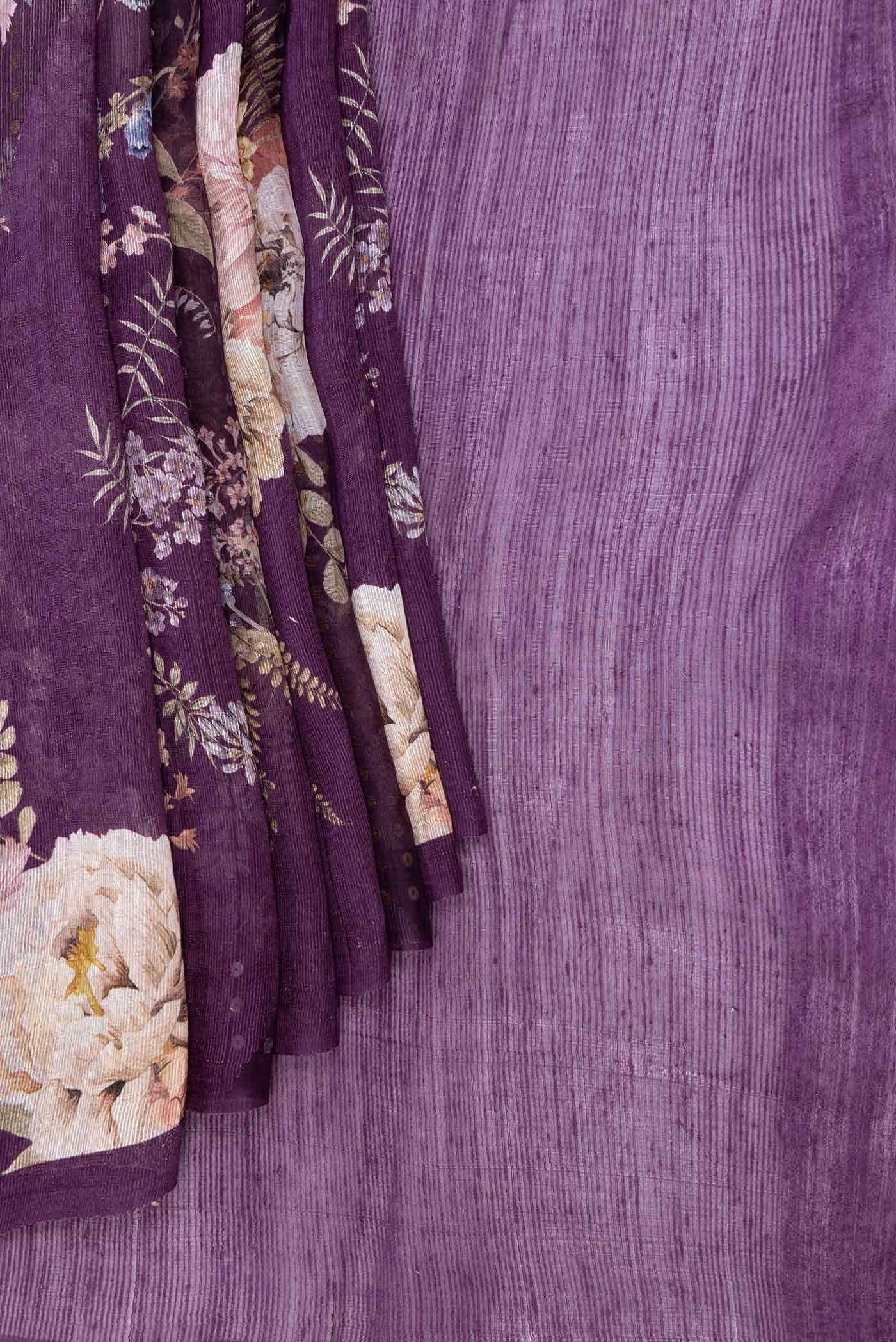 Burgundy Linen Saree - Image 2