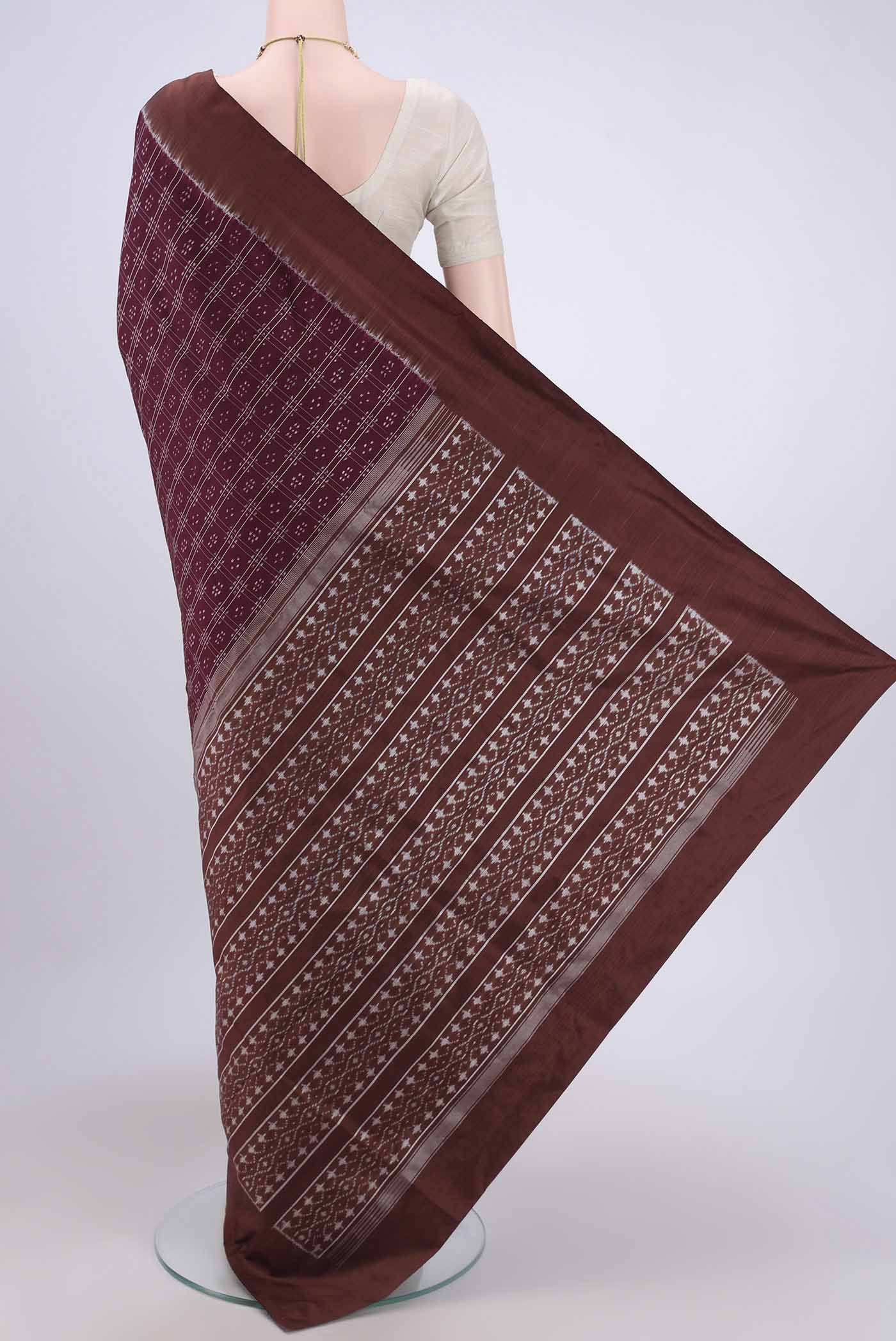 Burgundy Pochampally Silk Saree - Image 3