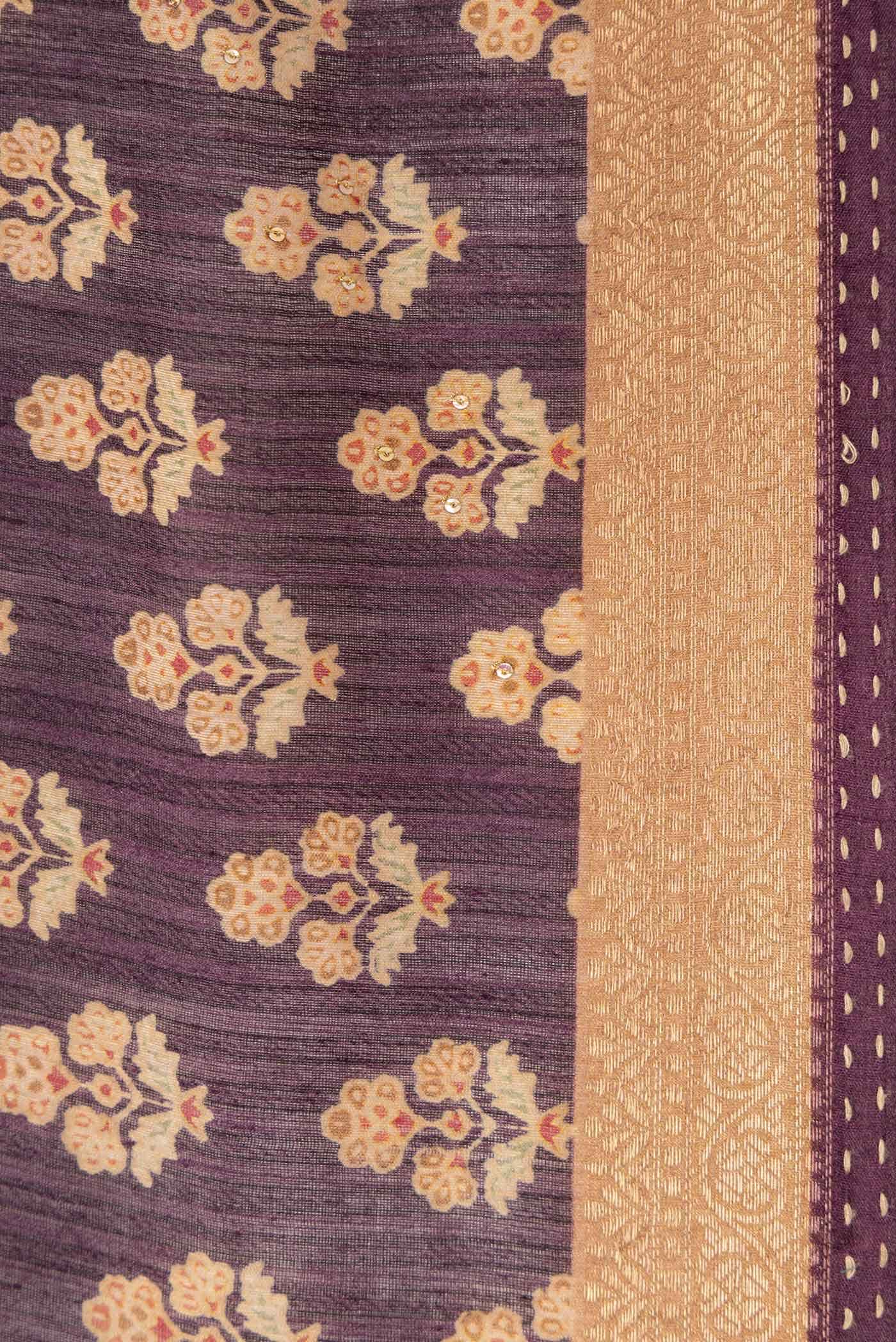 Burgundy Tussar Silk Saree - Image 3