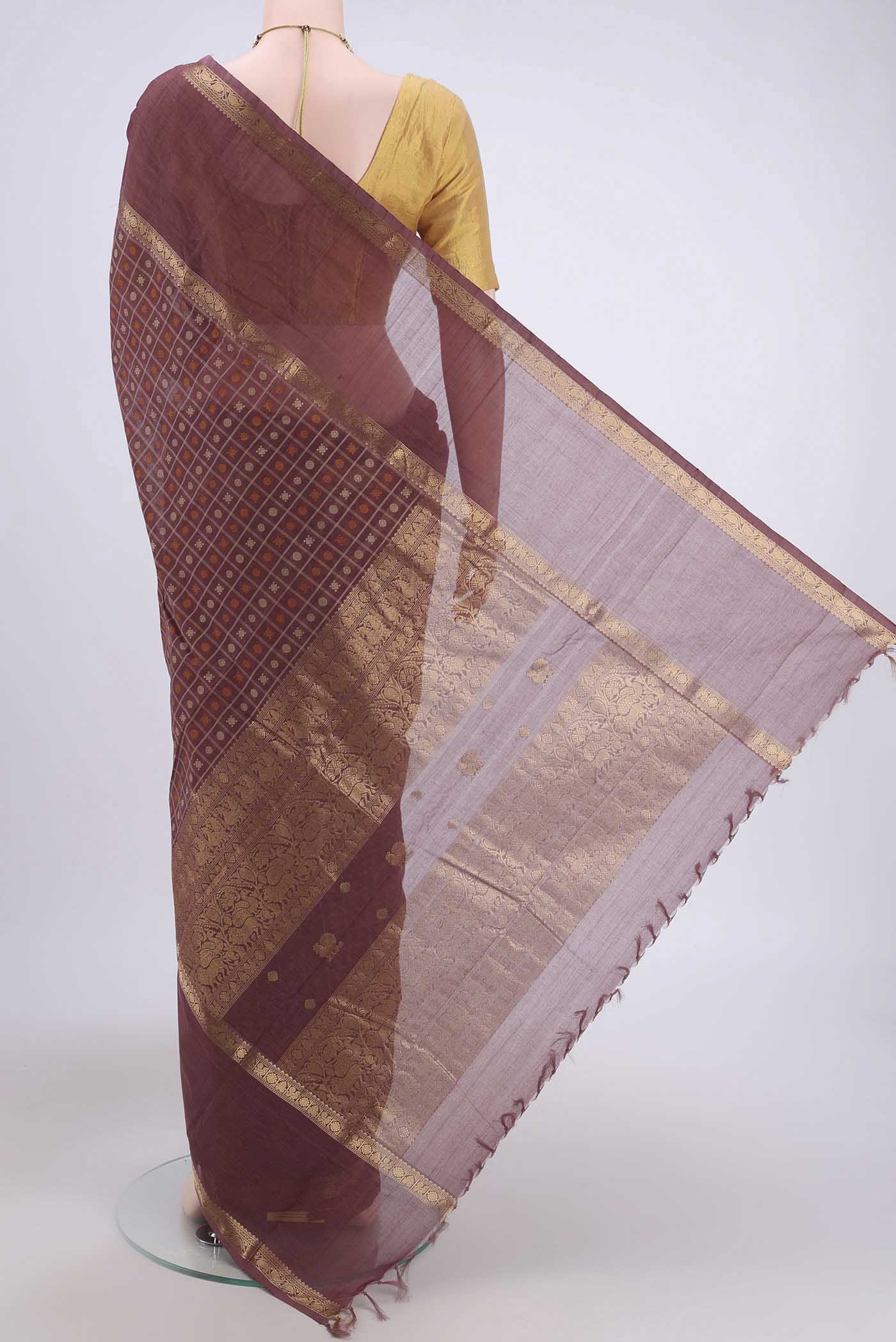 Coffee Brown Kanchi Cotton Saree - Image 3