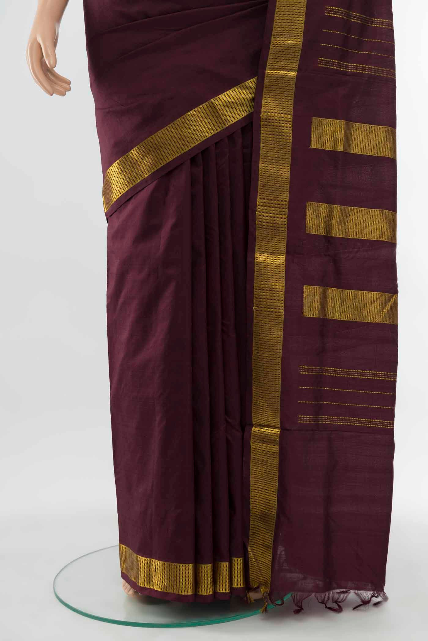 Coffee Brown Kanchipuram Silk Nine Yards Saree - Image 3