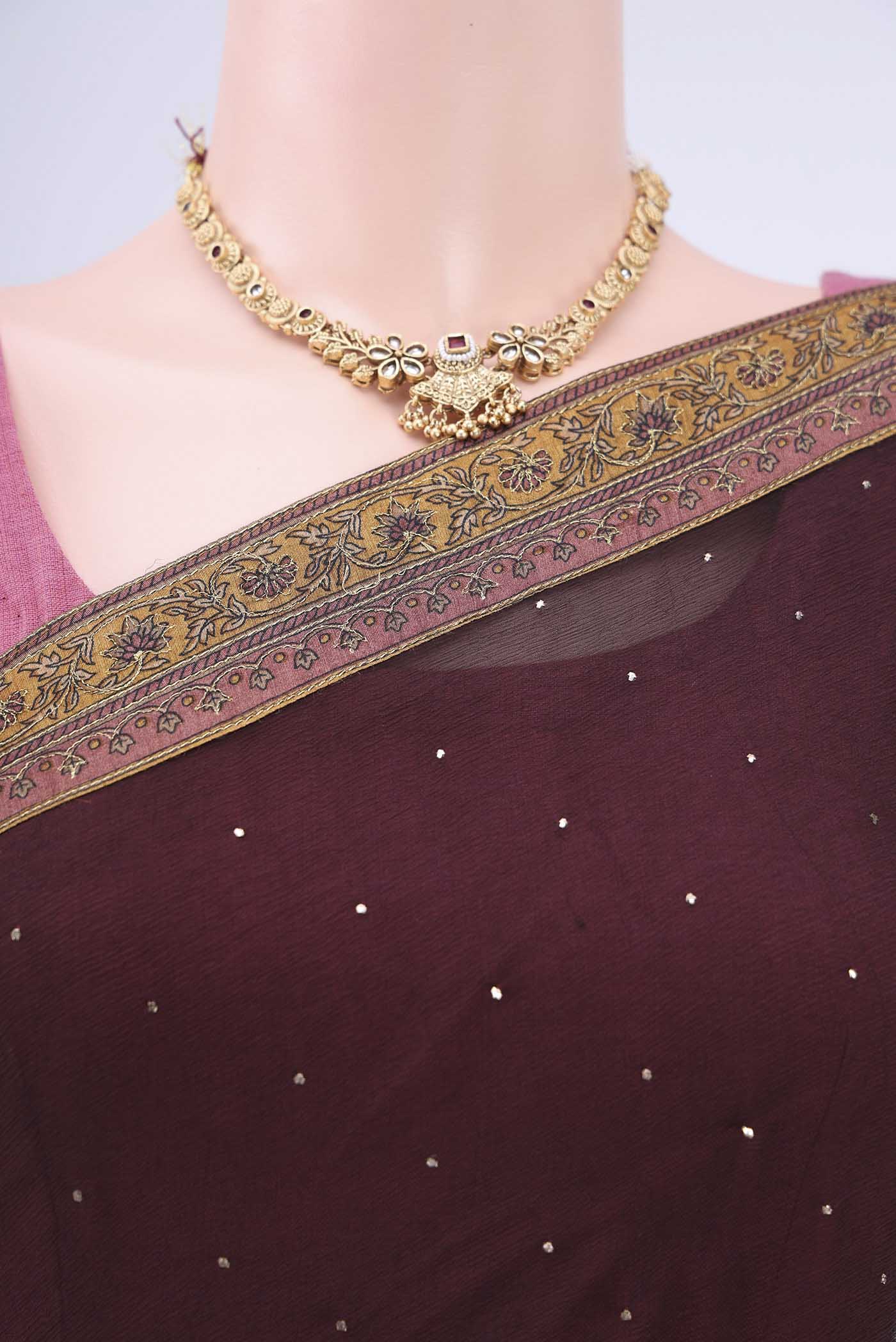 Coffee Brown Mysore Chiffon Saree - Image 2