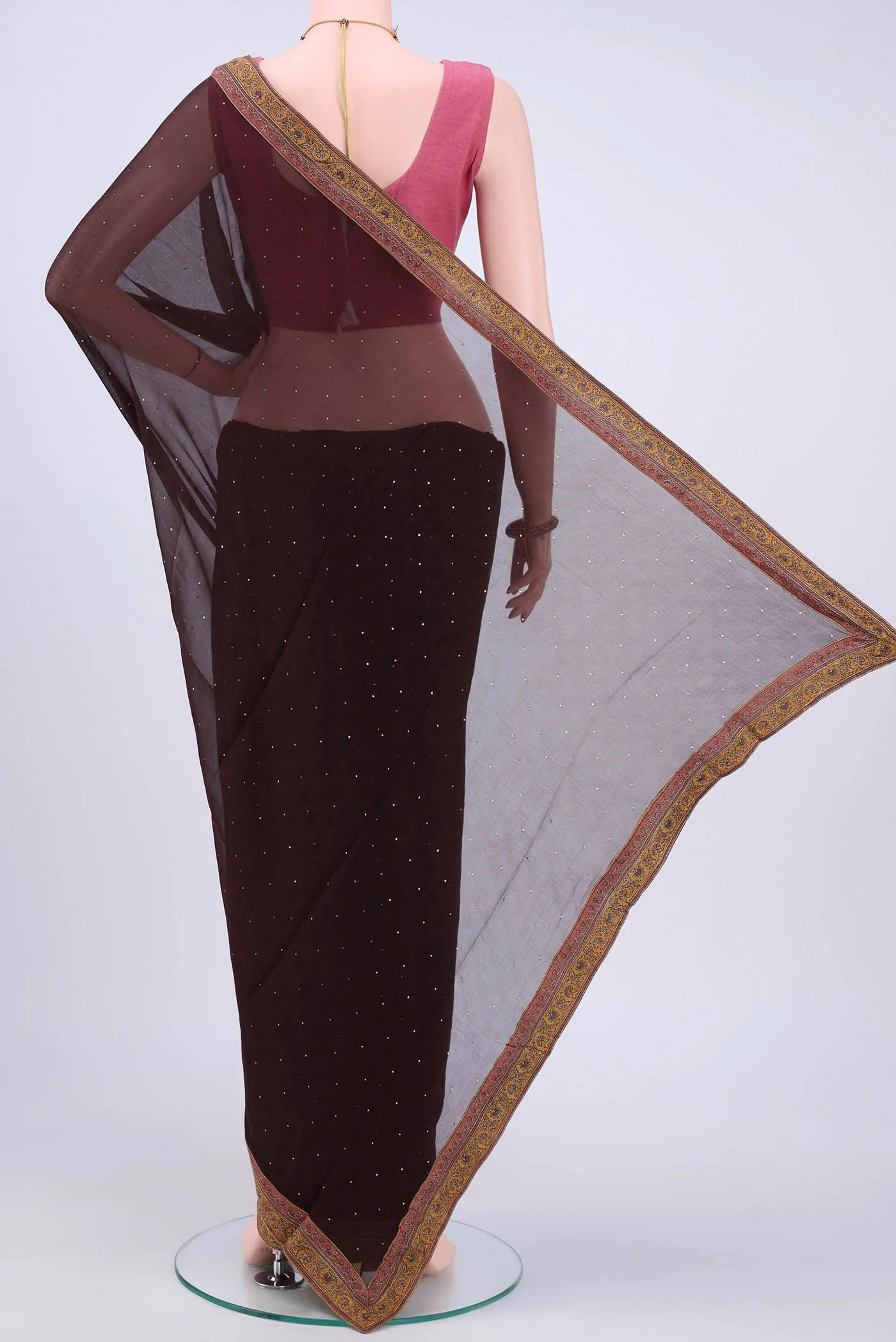 Coffee Brown Mysore Chiffon Saree - Image 3