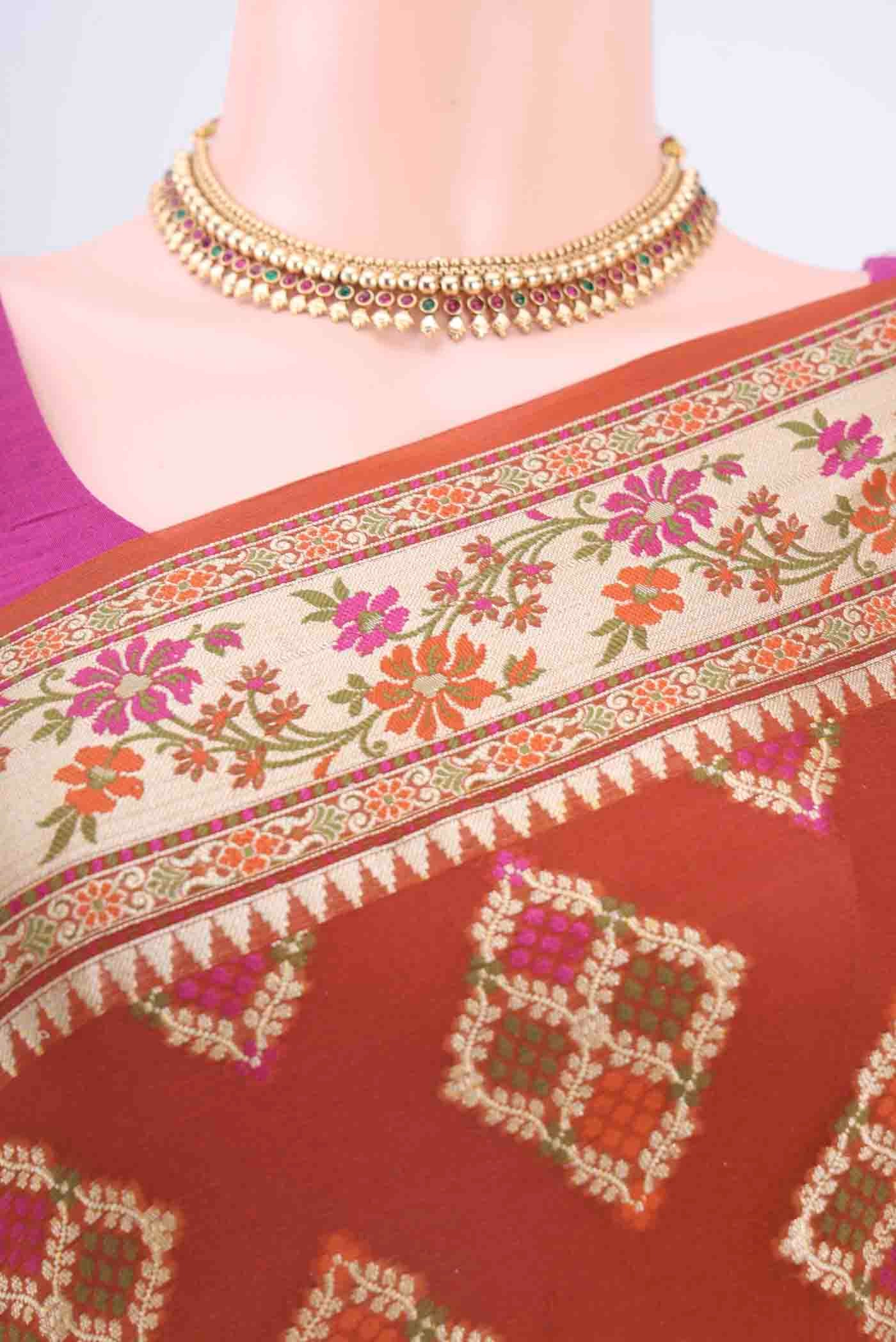 Brown Banarasi Georgette Saree - Image 2