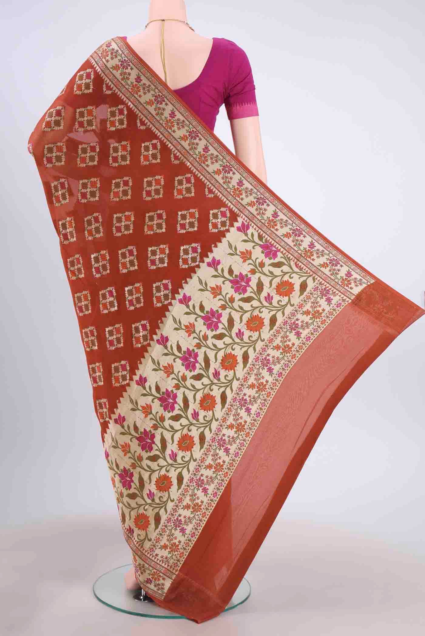 Brown Banarasi Georgette Saree - Image 3