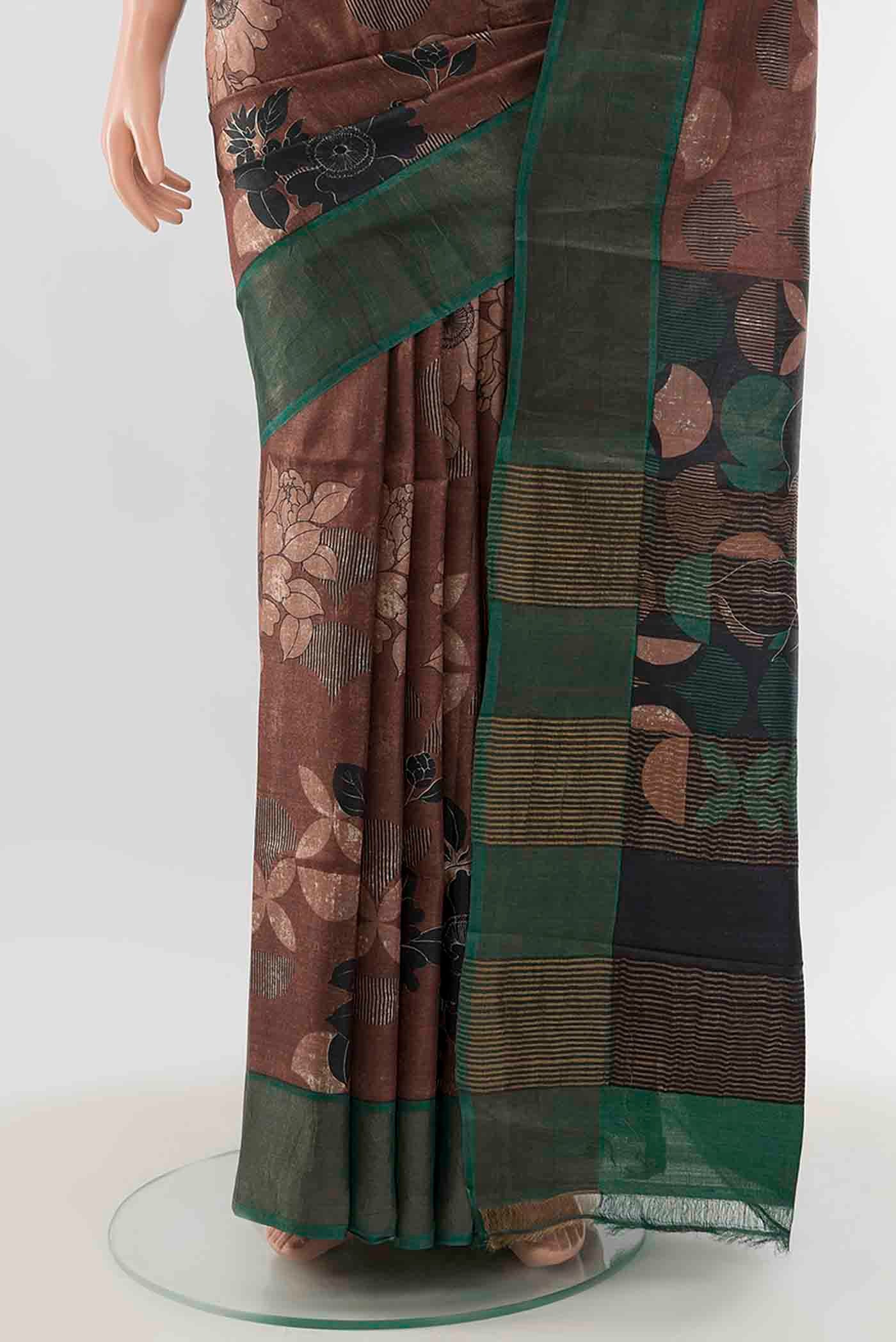 Coffee Brown Tussar Silk Saree - Image 3