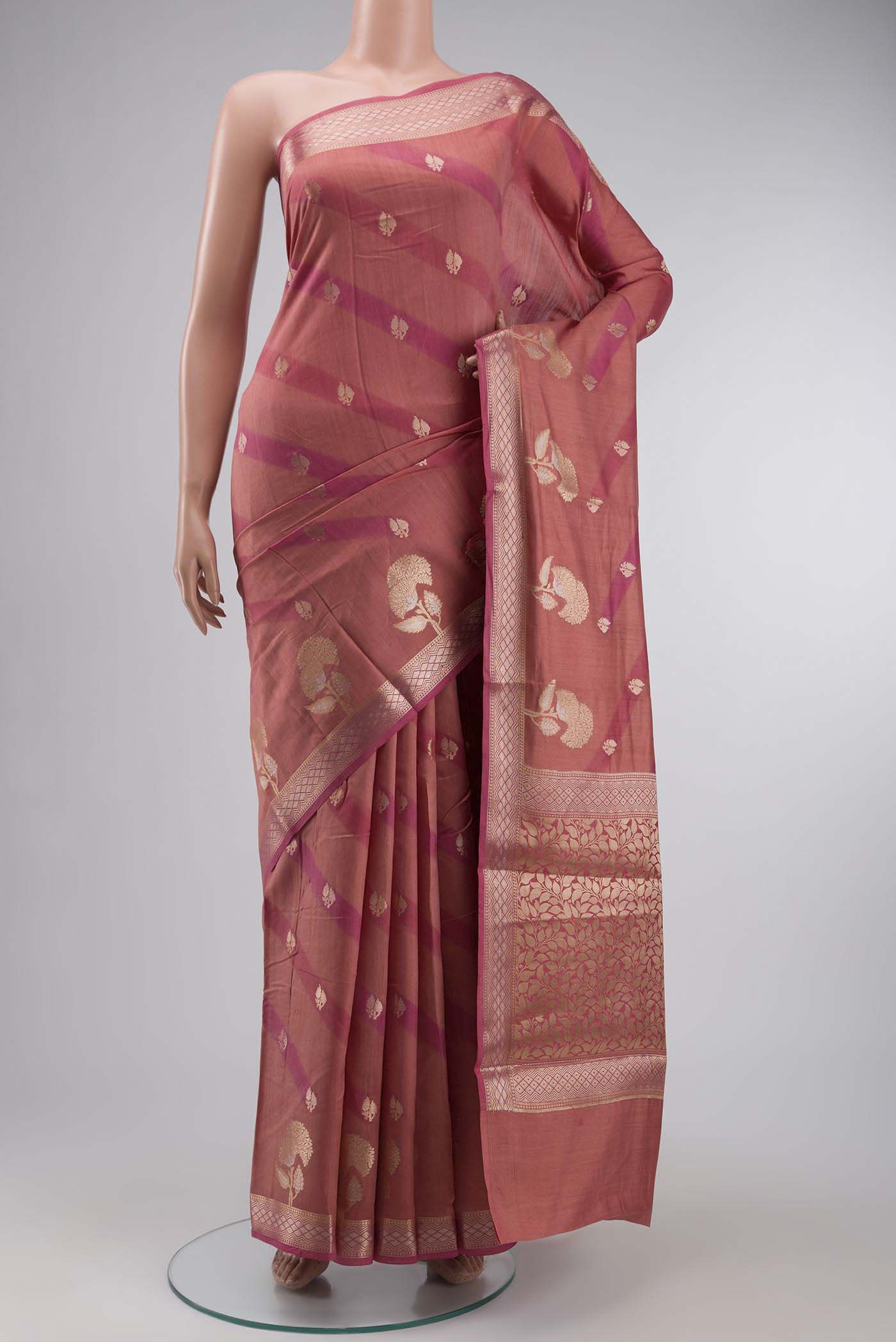 Coral Banarasi Raw Silk Saree