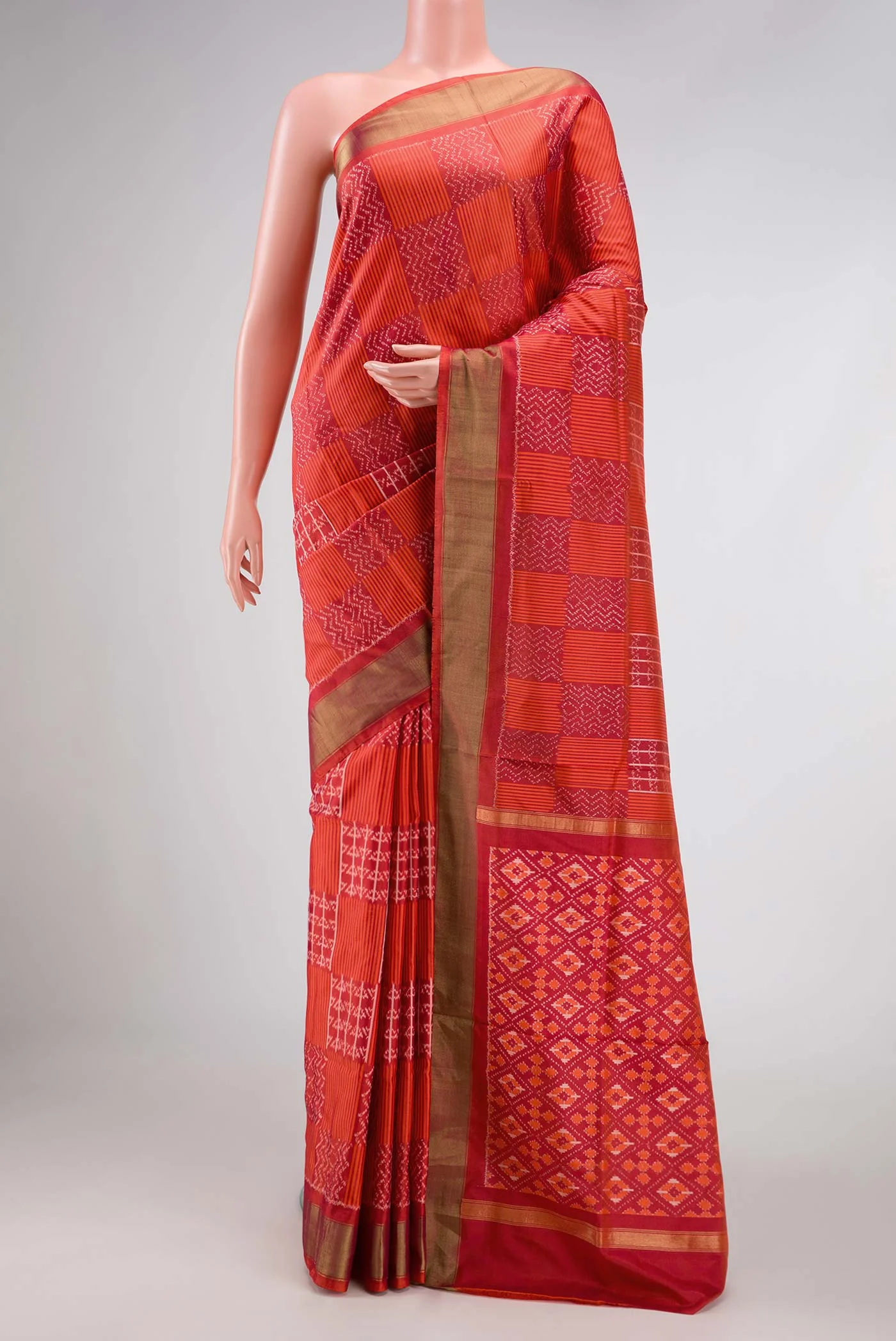 Orange Pochampally Silk Saree