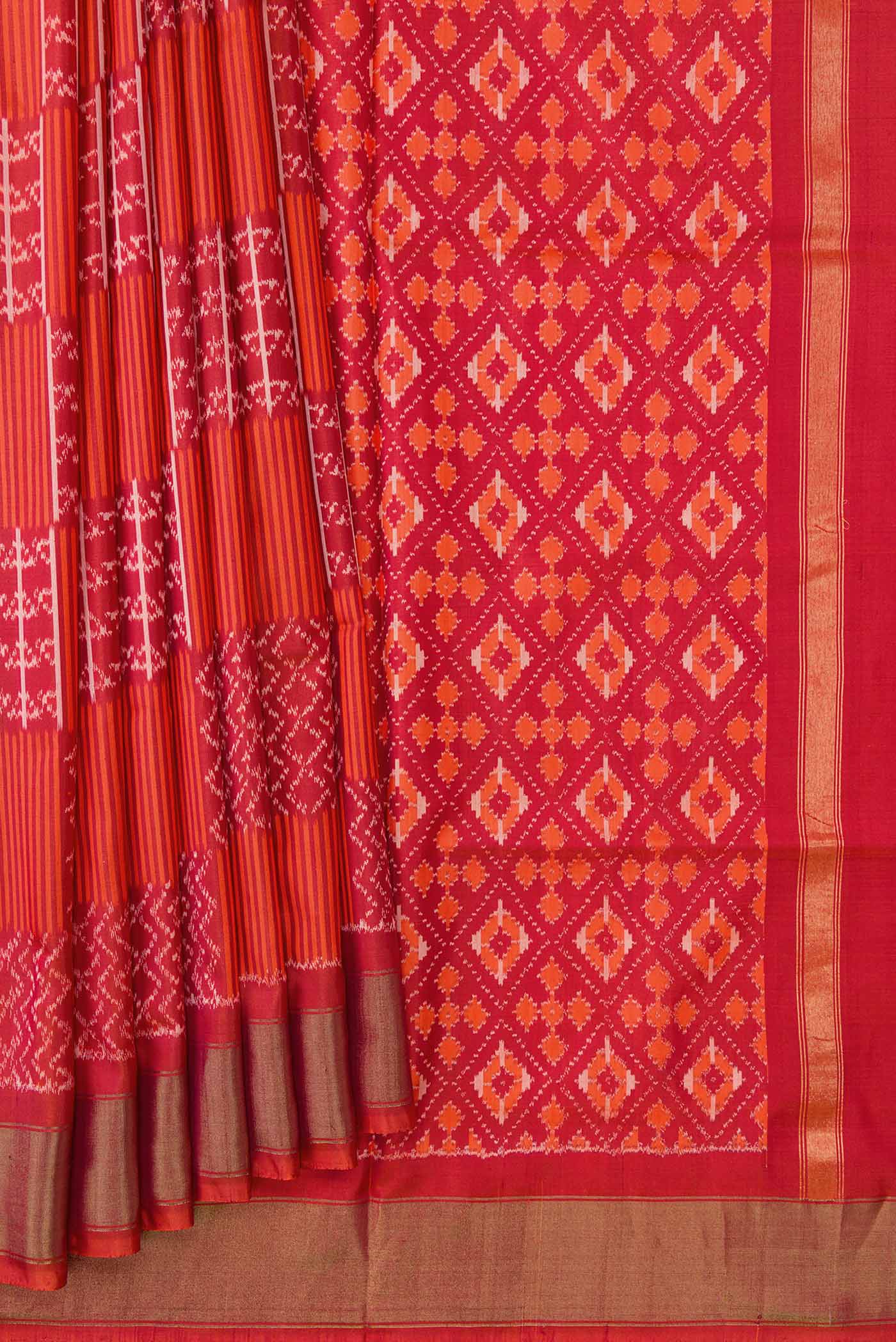 Orange Pochampally Silk Saree - Image 4