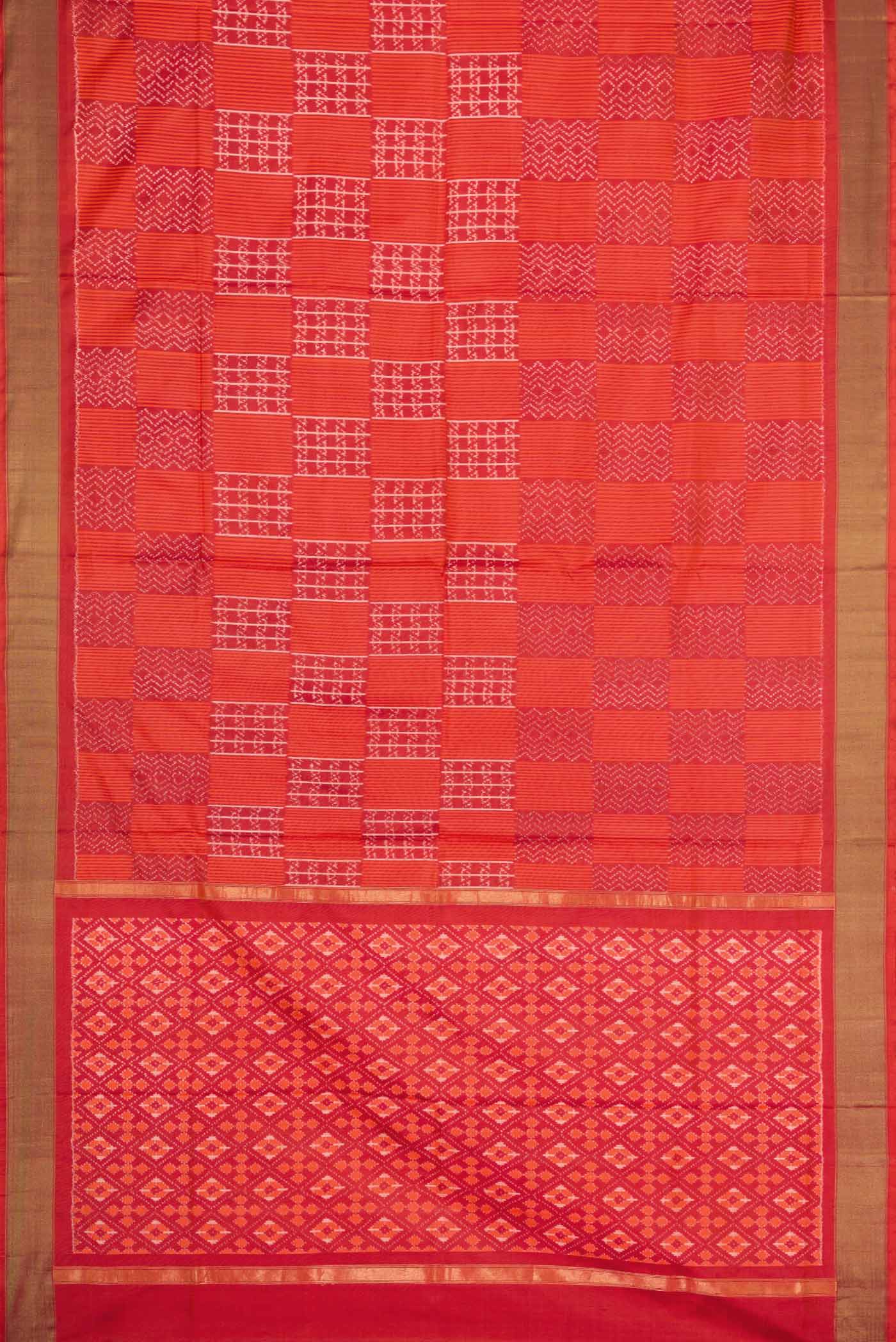 Orange Pochampally Silk Saree - Image 6