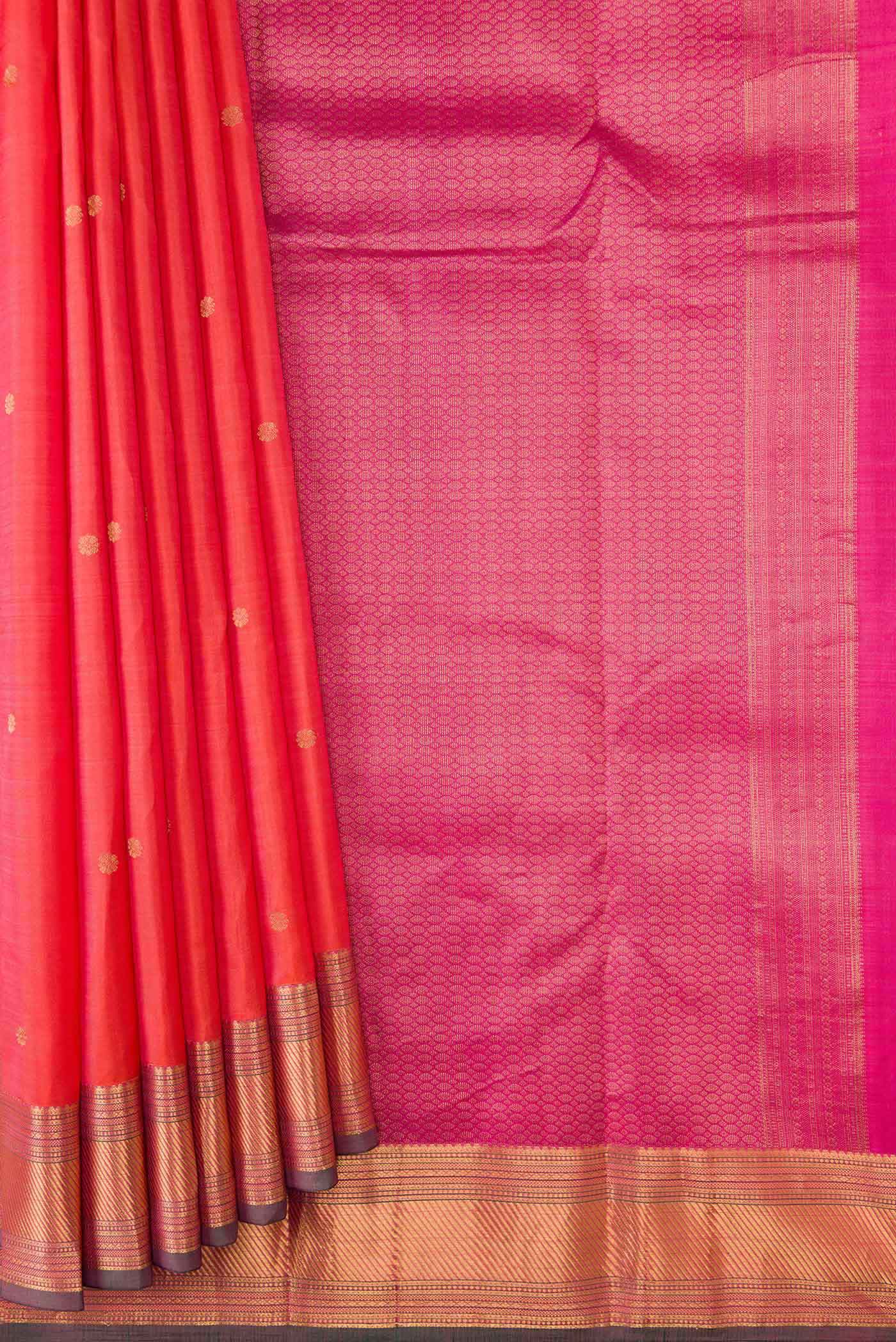 Coral Dual Tone Kanchipuram Silk Saree - Image 4