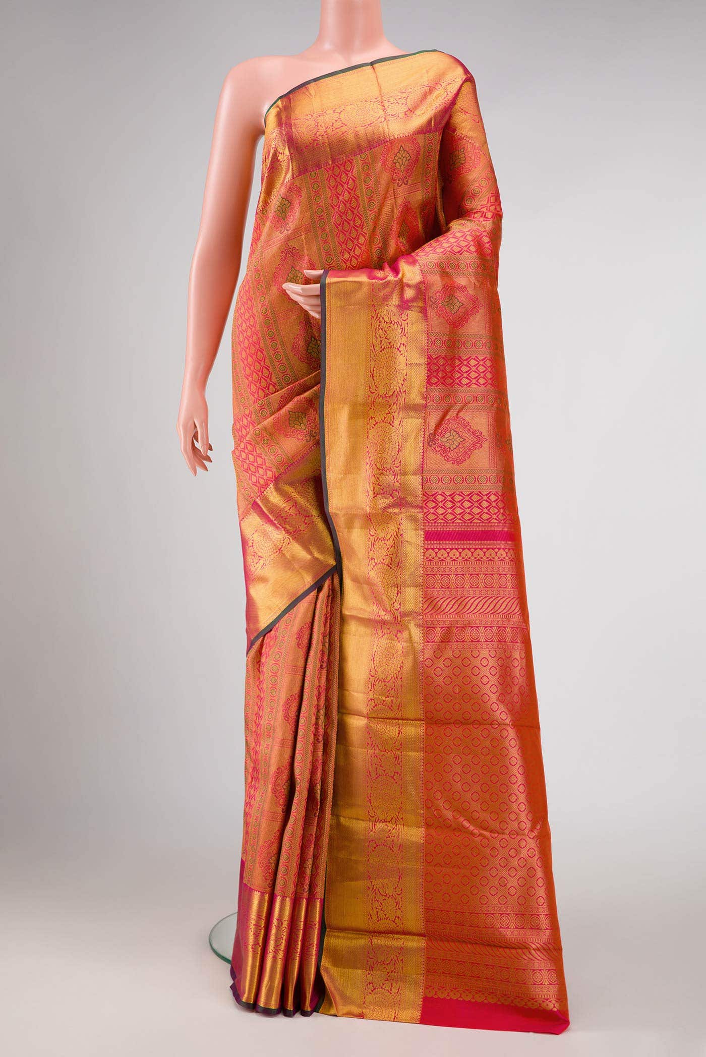 Coral Dual Tone Kanjivaram Silk Saree