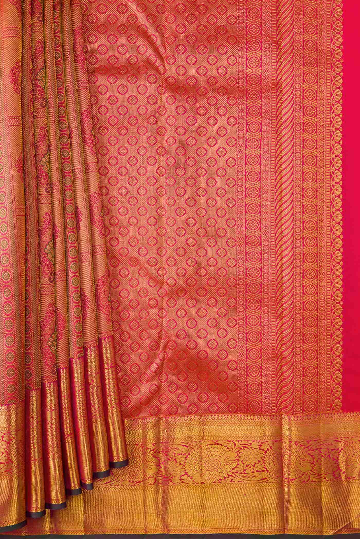 Coral Dual Tone Kanjivaram Silk Saree - Image 2