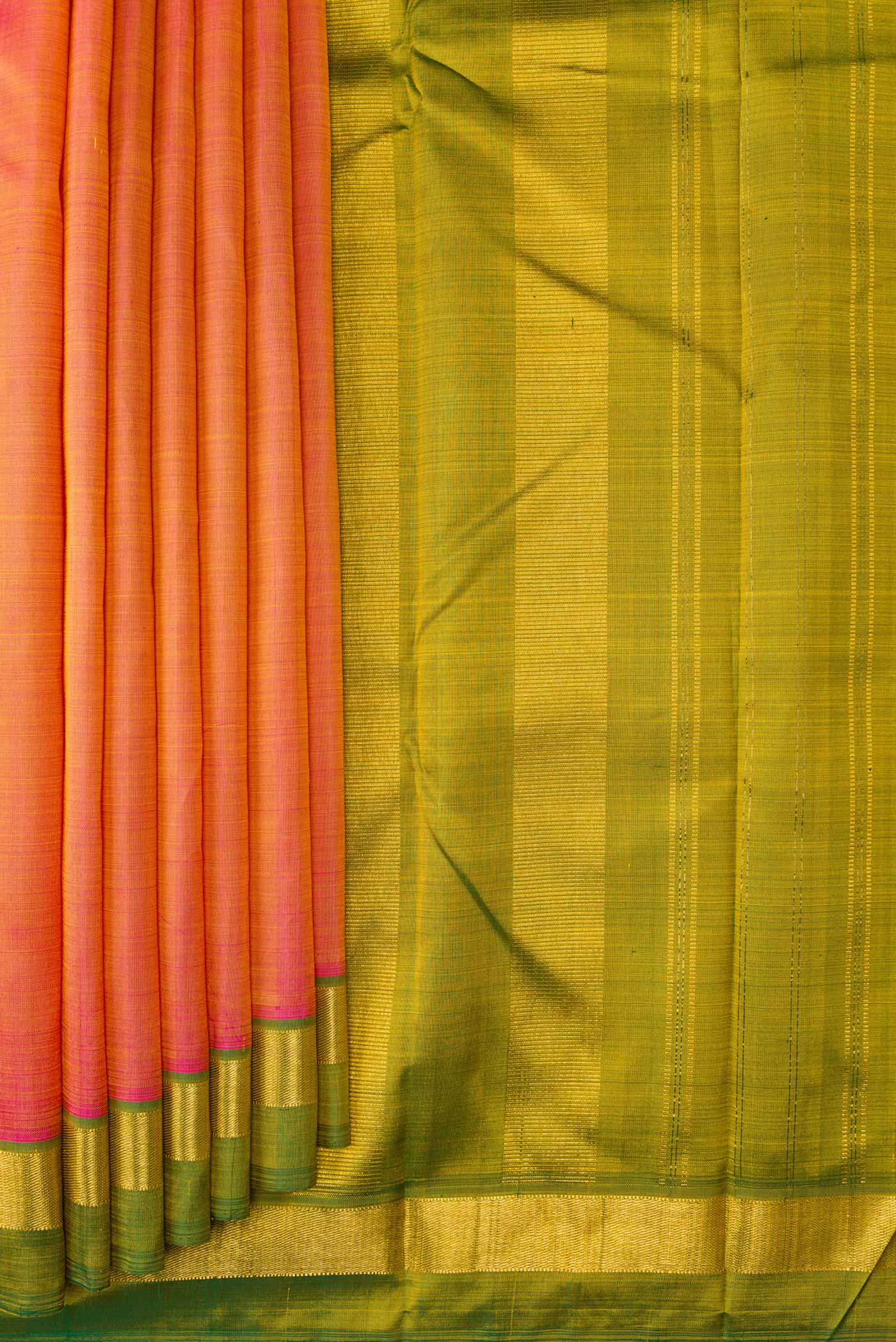 Pink with Mustard Color Kanjivaram Silk Saree - Image 4