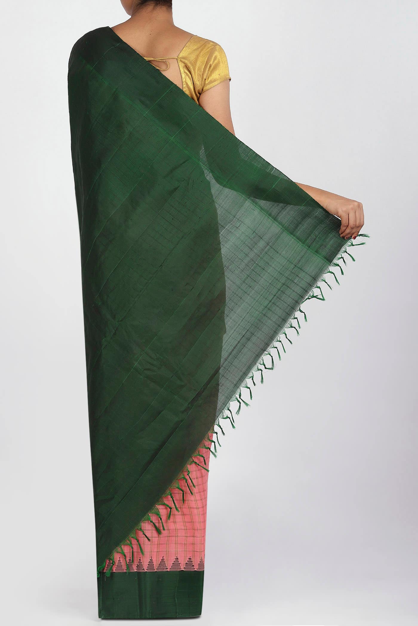 Coral Gadwal Silk Cotton Saree - Image 2