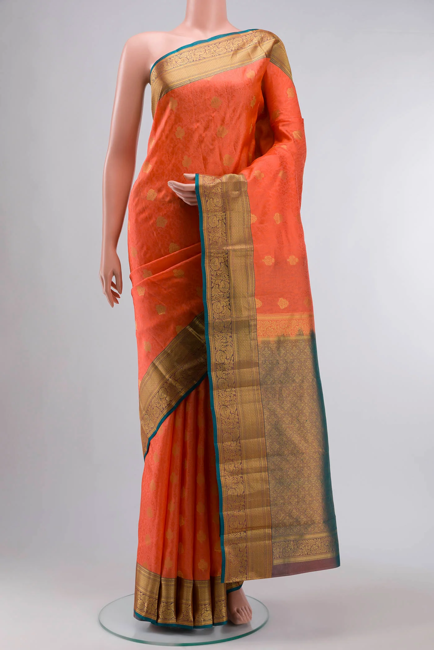 Coral Kanchipuram Silk Saree