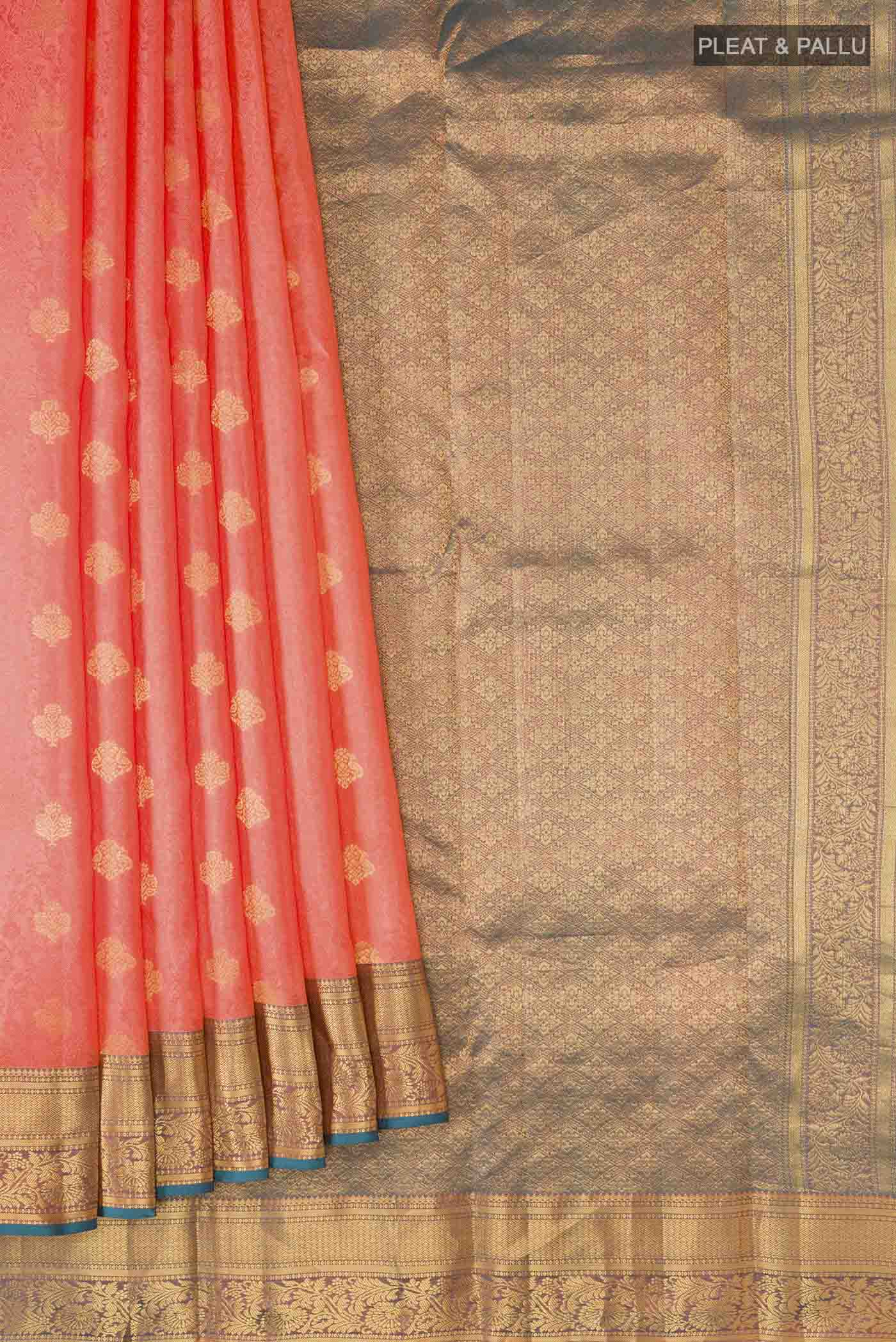Coral Kanchipuram Silk Saree - Image 4