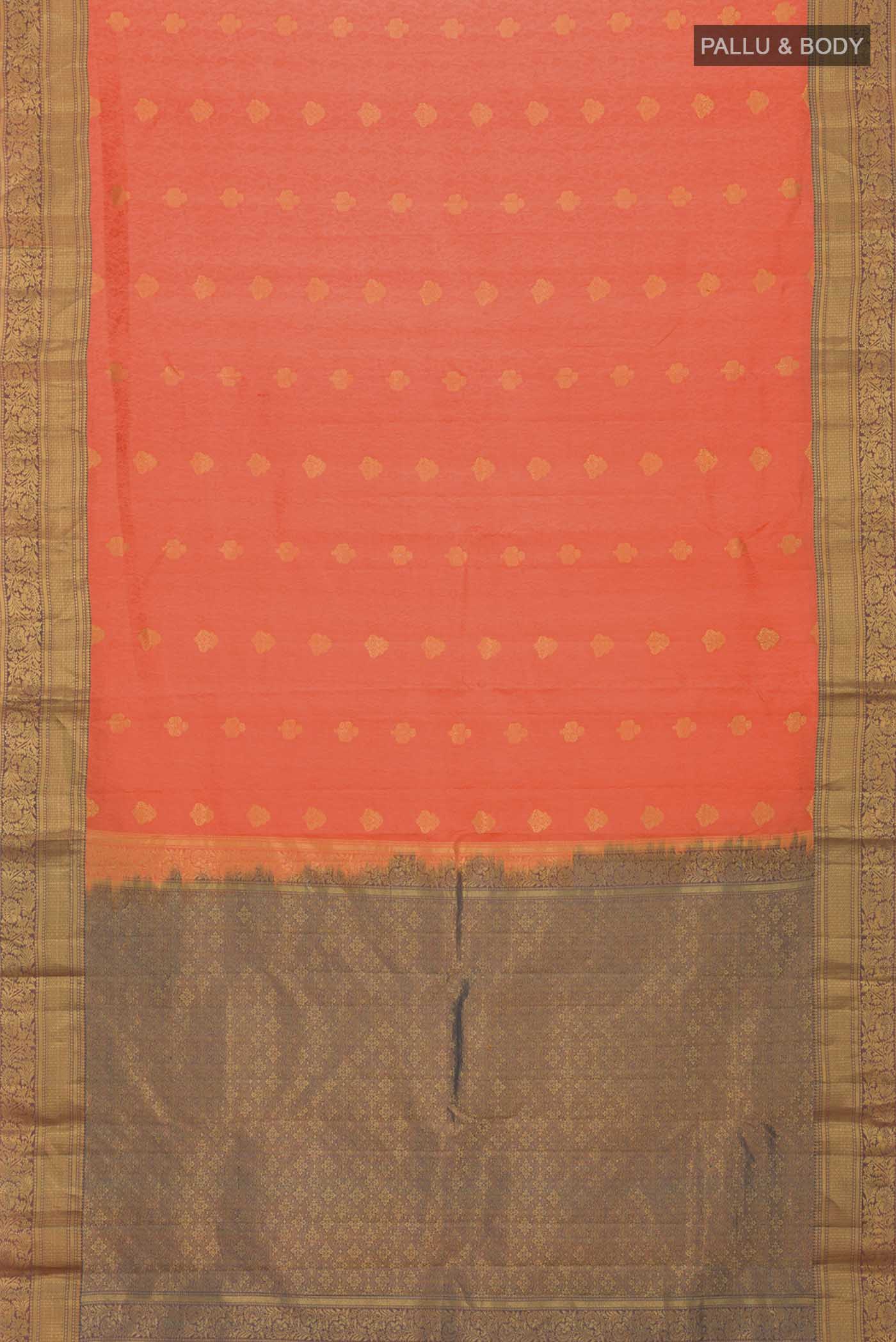 Coral Kanchipuram Silk Saree - Image 6